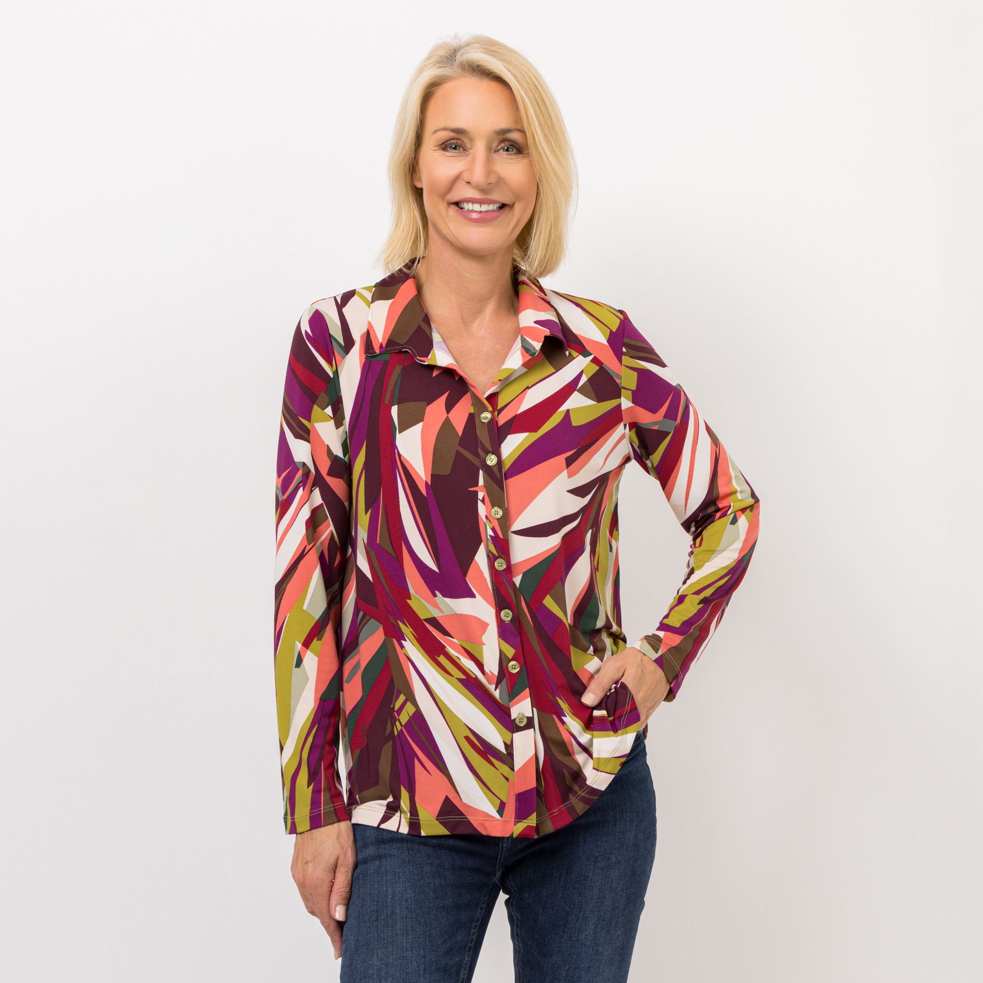 KIM & CO. Blusen-Shirt, Langarm Brazil Knit Jersey Knopfleiste figurumspielend