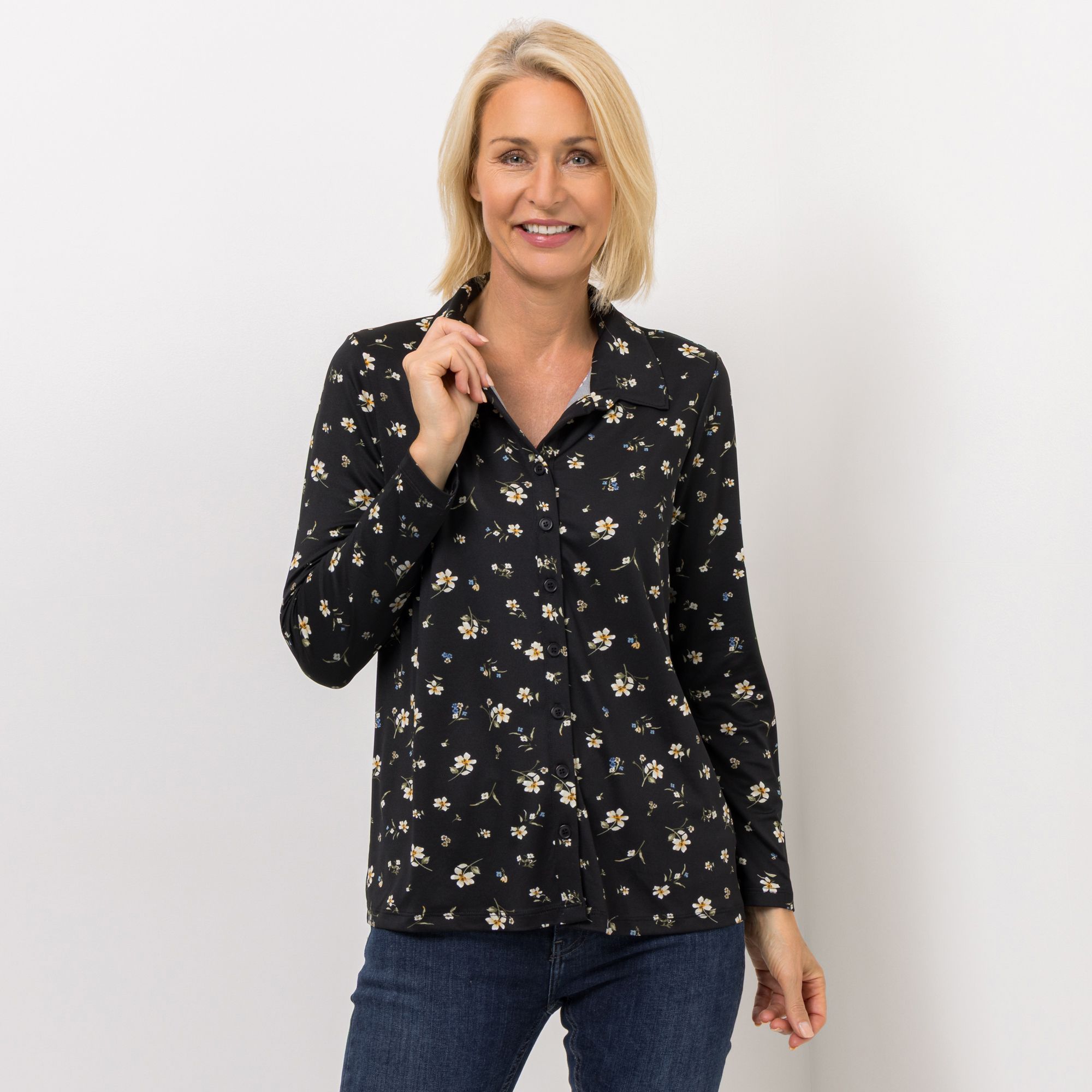 KIM & CO. Blusen-Shirt, Langarm Brazil Knit Jersey Knopfleiste figurumspielend