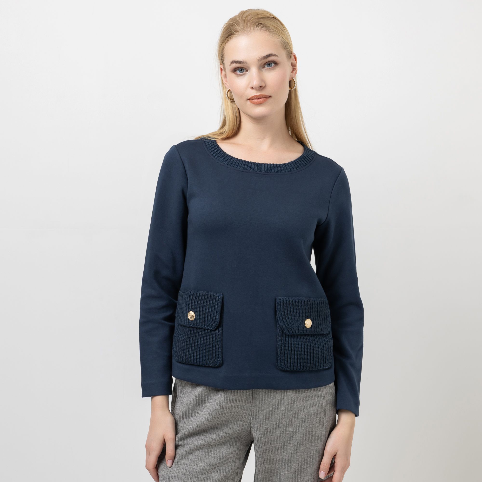 STEFFEN SCHRAUT Sweatshirt, langarm aufgesetzte Taschen Strickdetails figurumspielend