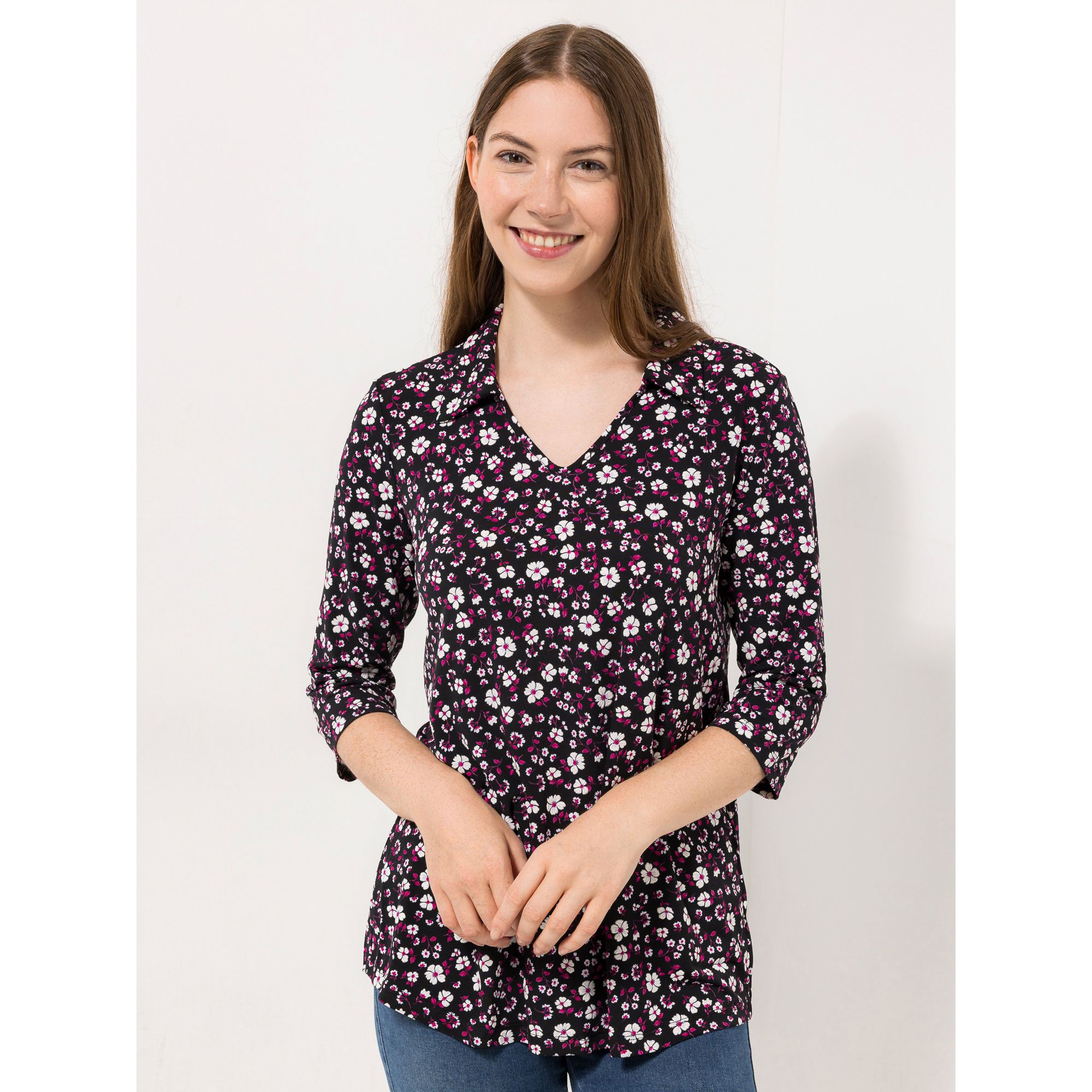 KIM & CO. Shirt, 3/4-Arm Brazil Knit Jersey Blusen-Kragen figurumspielend