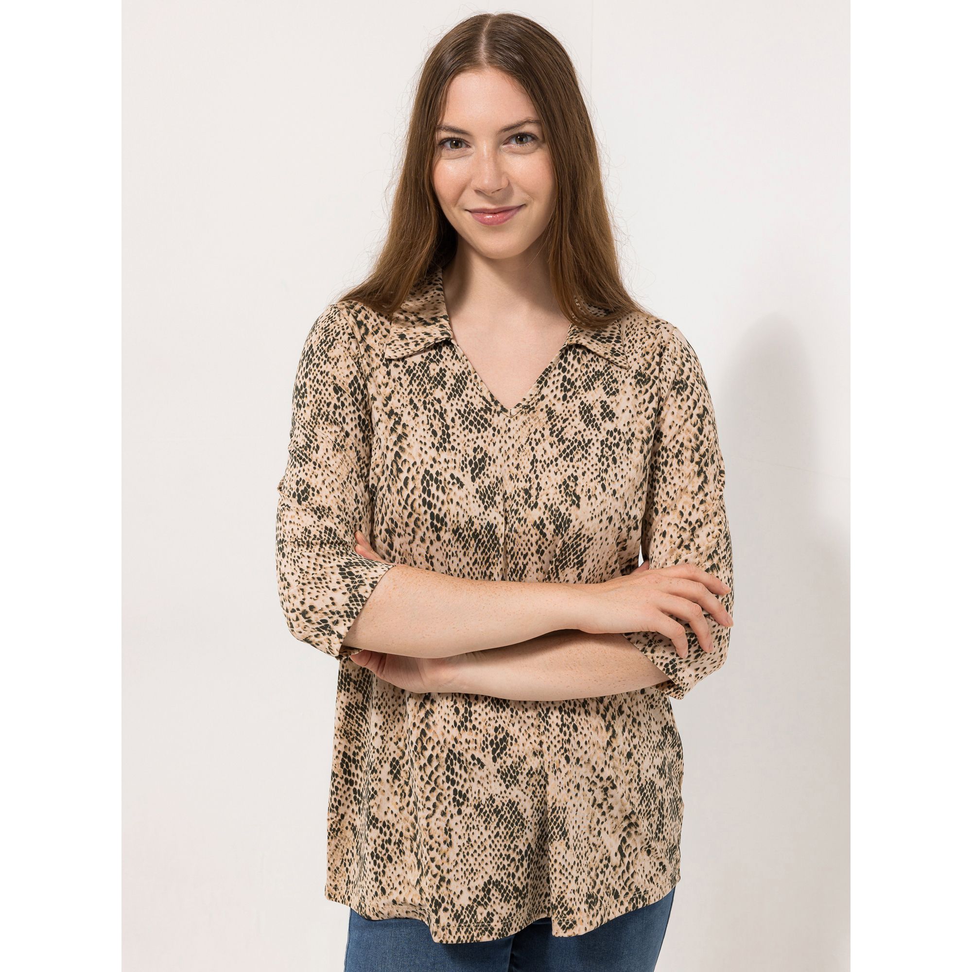 KIM & CO. Shirt, 3/4-Arm Brazil Knit Jersey Blusen-Kragen figurumspielend