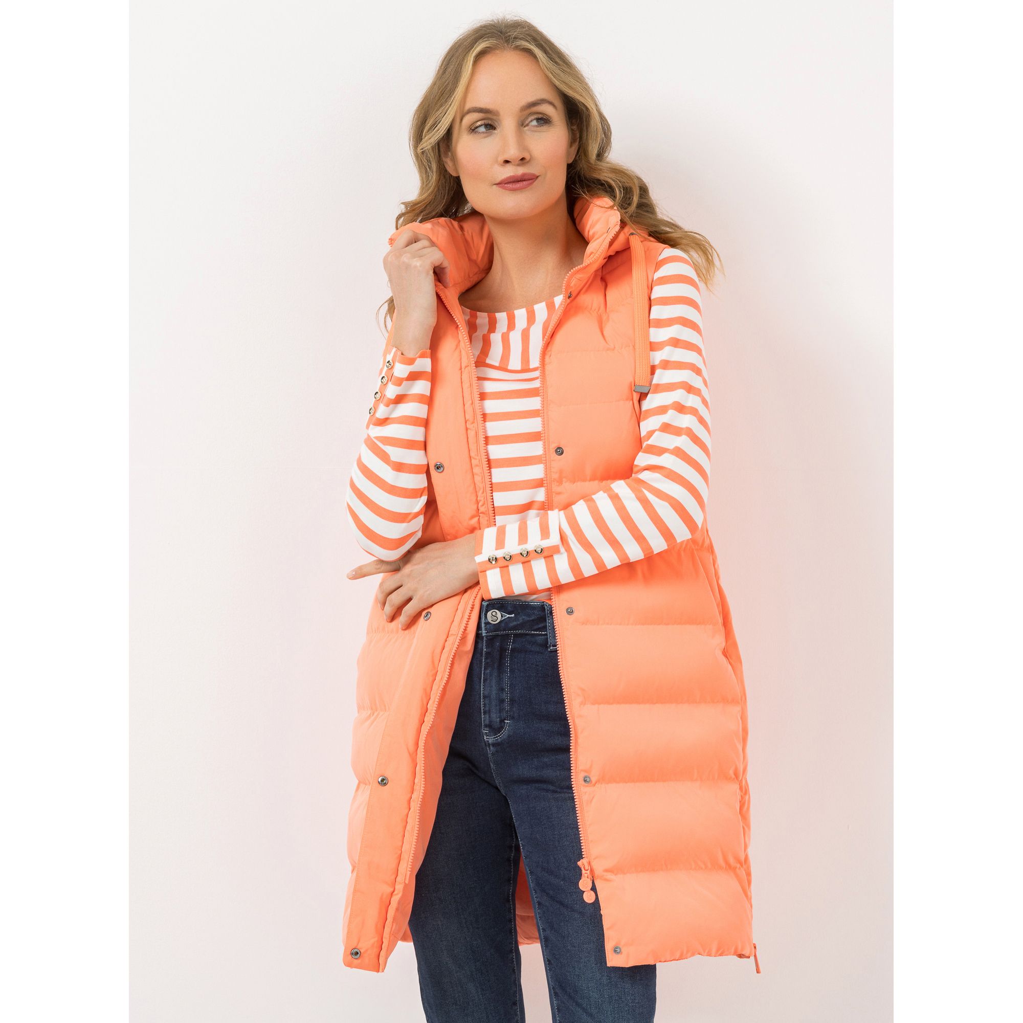 STRANDFEIN Steppweste lange Form Kapuze abnehmbar Seitentaschen