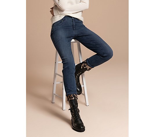 STEFFEN SCHRAUT Jeans, Paris, lange Form, OEKO-TEX® Umschlag Leo-Druck schmales Bein