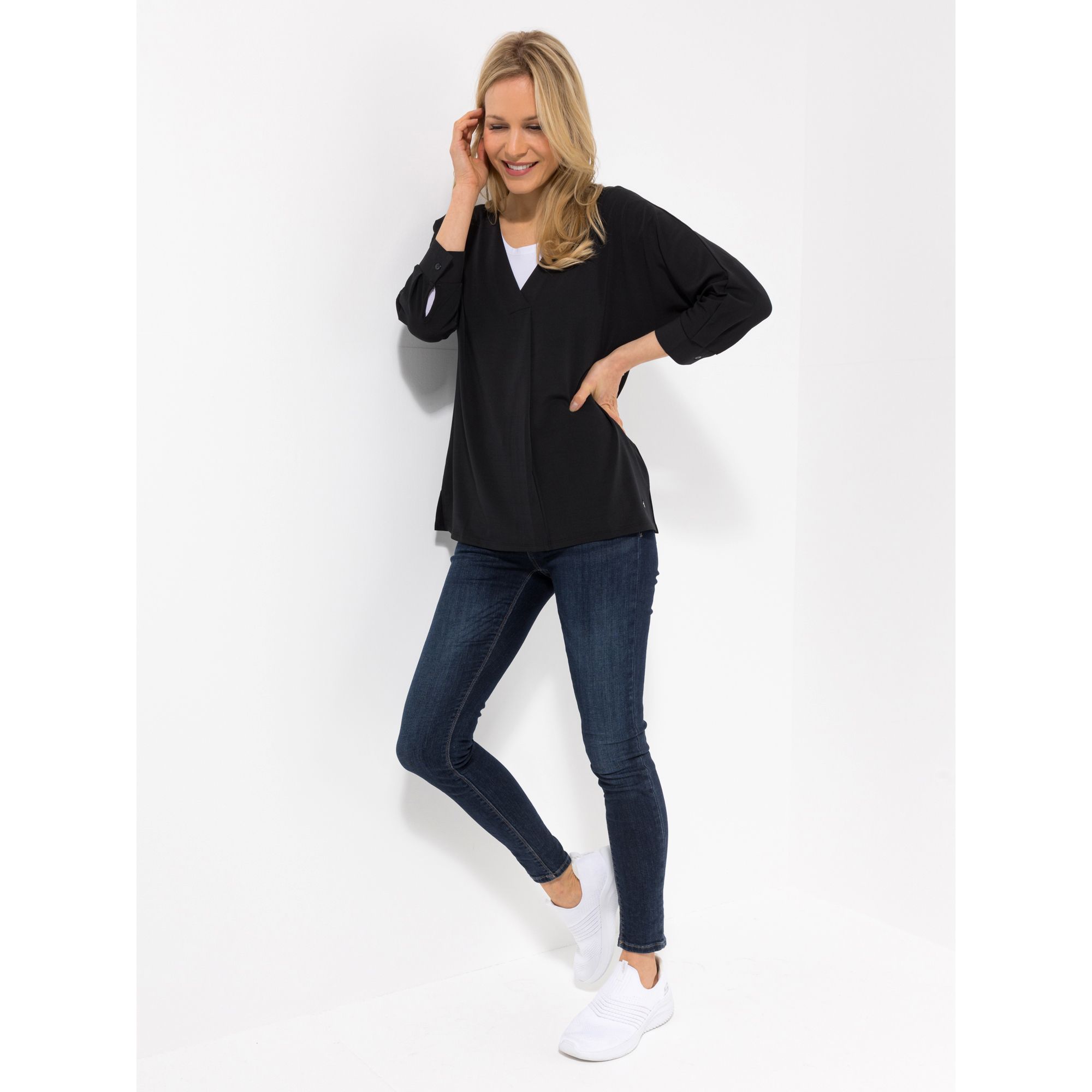 EVA LUTZ Shirt, 3/4-Arm mit Manschette V-Ausschnitt leger weit