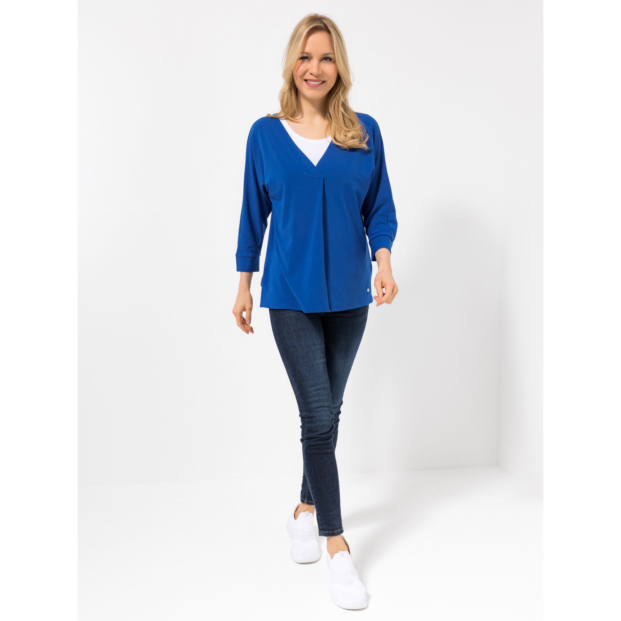 EVA LUTZ Shirt, 3/4-Arm mit Manschette V-Ausschnitt leger weit