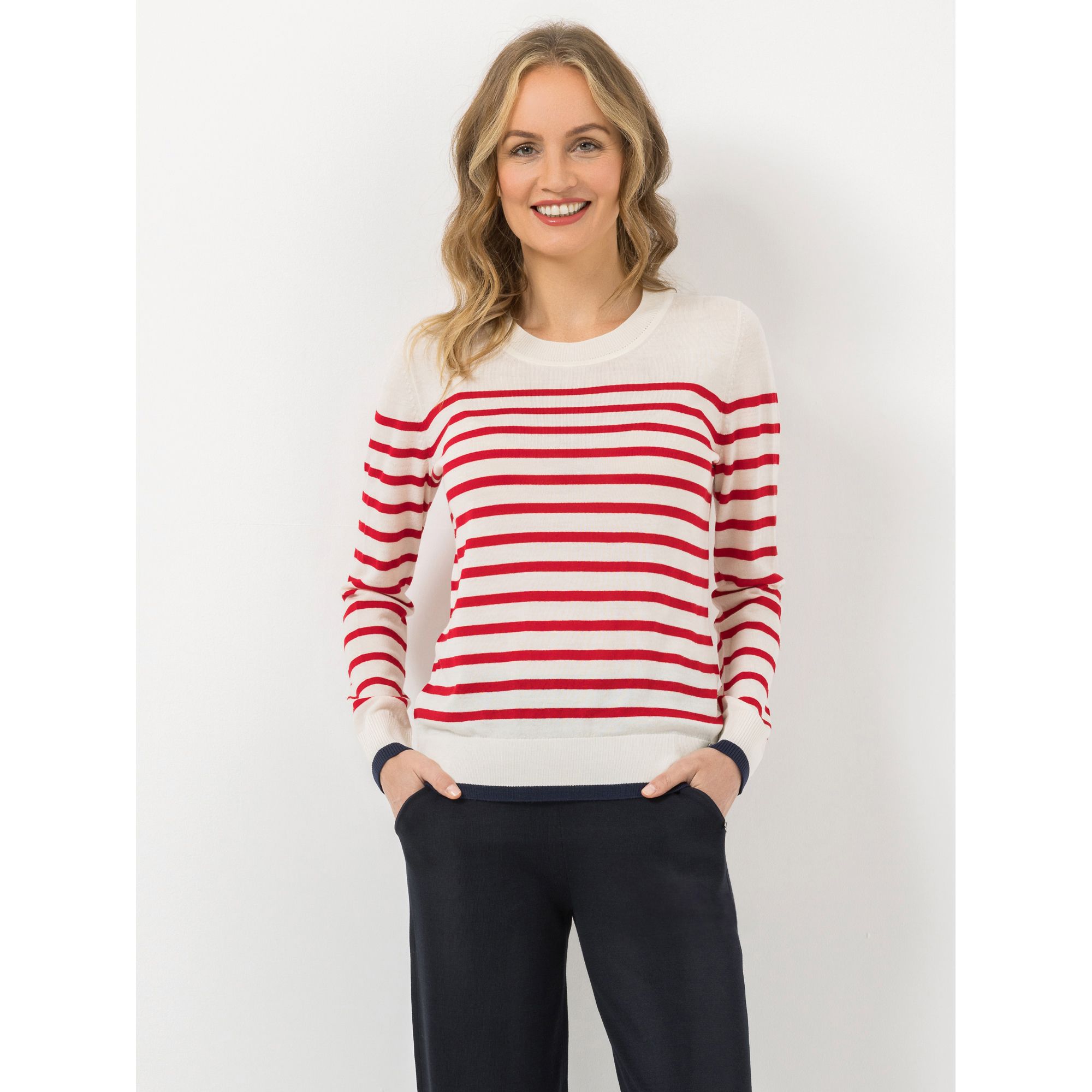STRANDFEIN Streifenpullover Rundhalsausschnitt Kontrastkanten figurumspielend