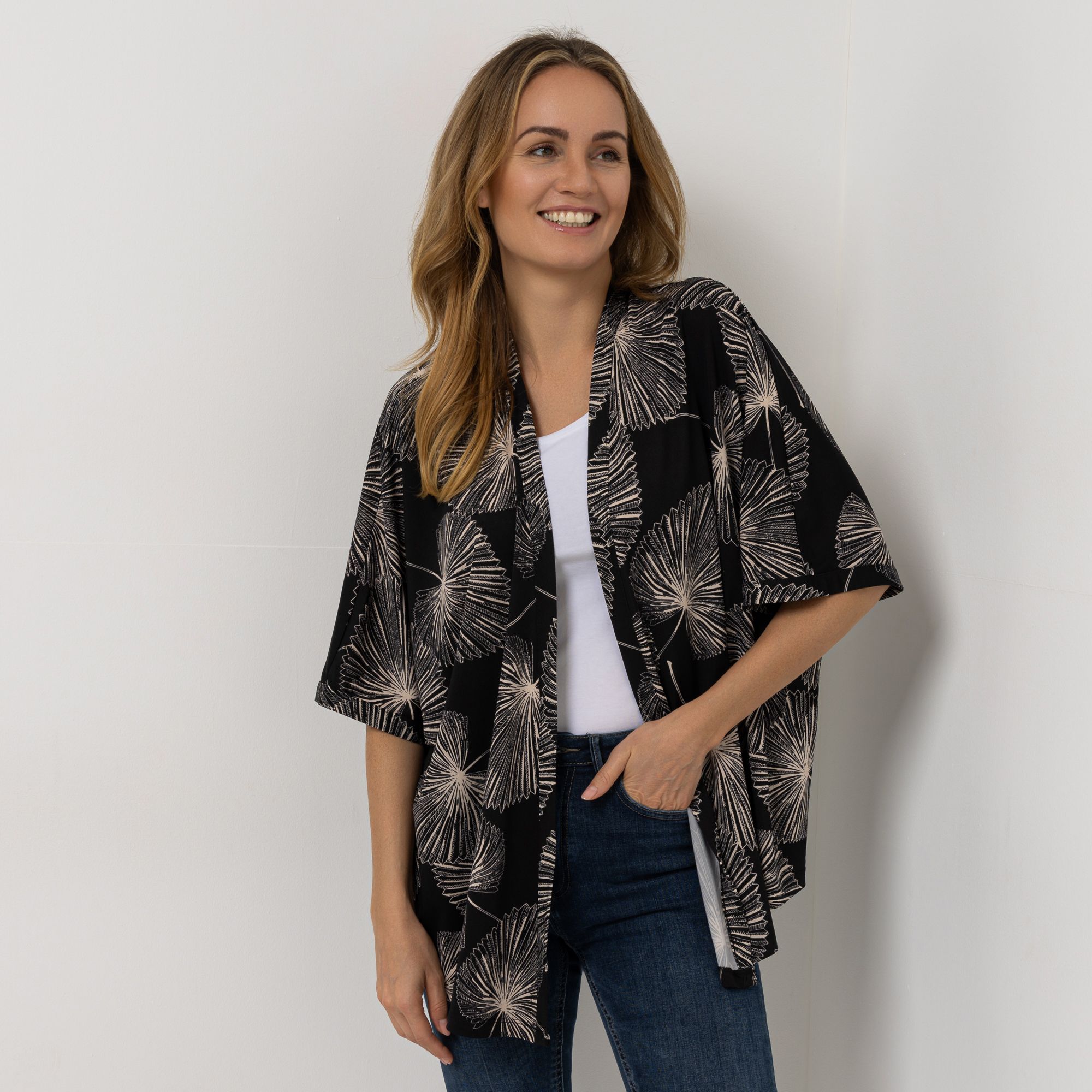 KIM & CO. Cardigan, 3/4-Arm Brazil Knit Jersey Kimono-Stil oversize