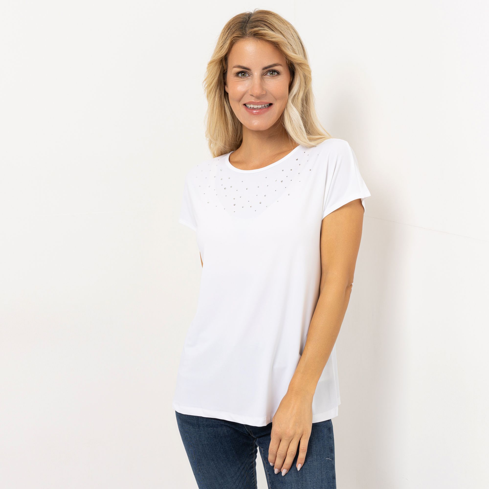 KIM & CO. Shirt, 1/4-Arm Deluxe Brazil Knit Strass-Applikation figurumspielend