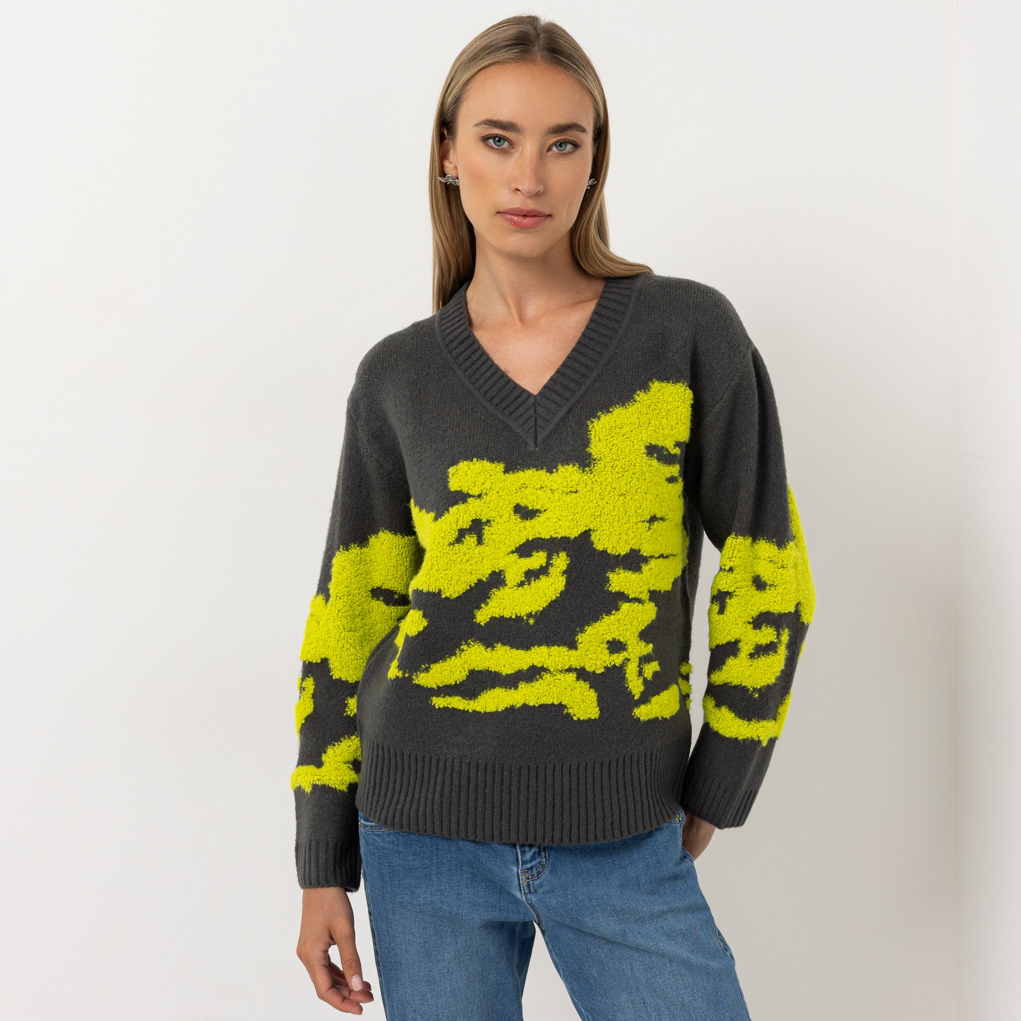 STEFFEN SCHRAUT Pullover V-Ausschnitt Jacquard-Strick figurumspielend