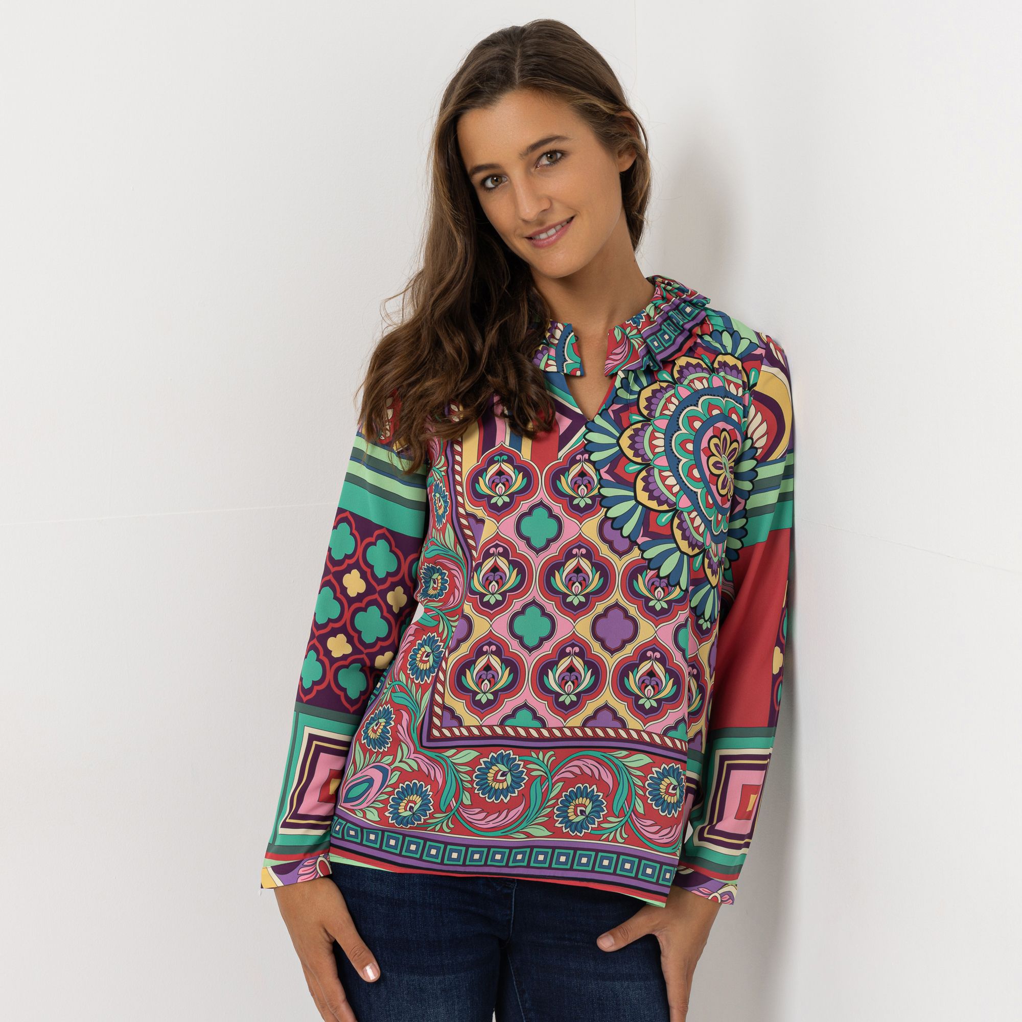 ANNI FOR FRIENDS Bluse Rüschen-Kragen Biesendetails figurumspielend