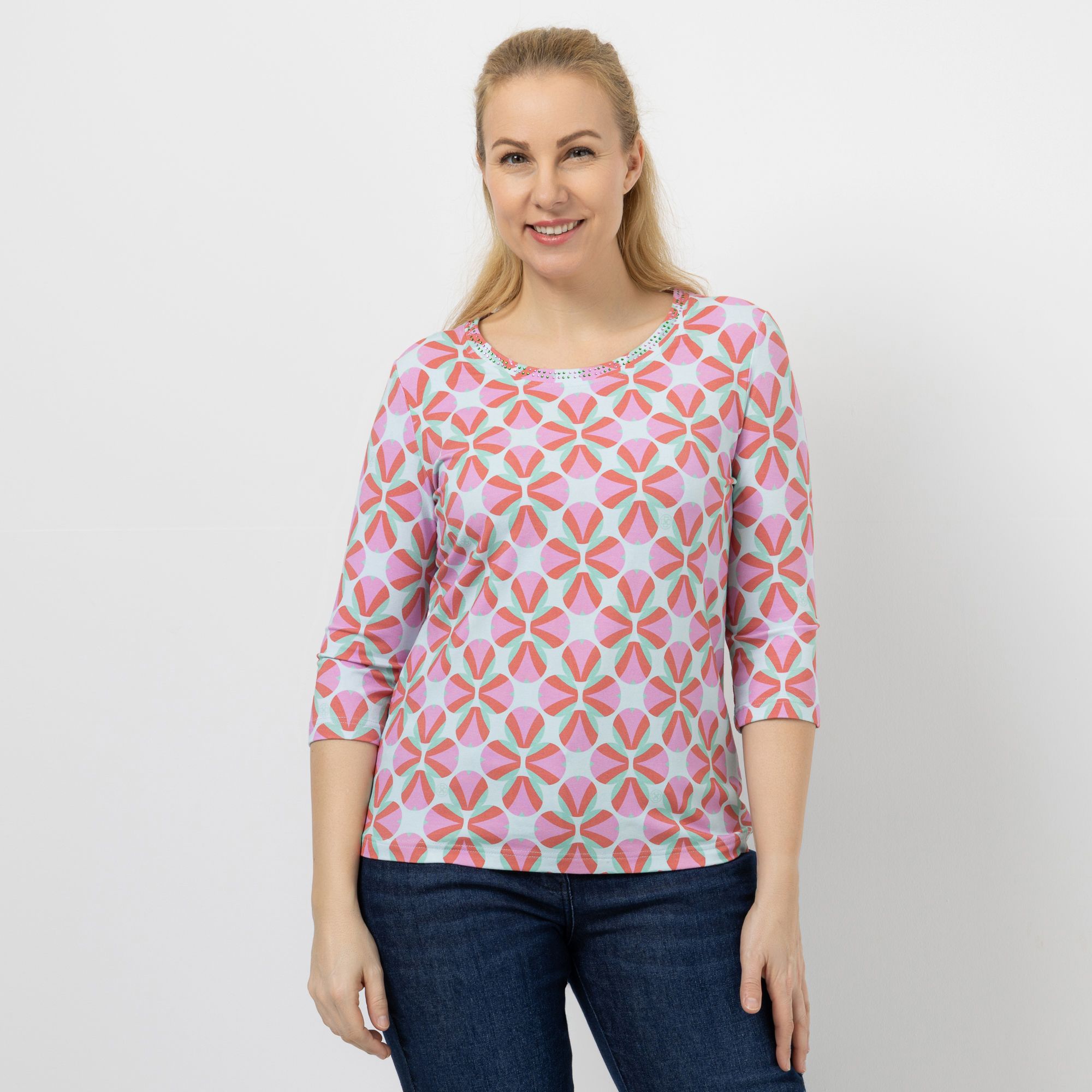 DAWID by Dawid Tomaszewski Shirt, 3/4-Arm mit Strassverzierung figurumspielend