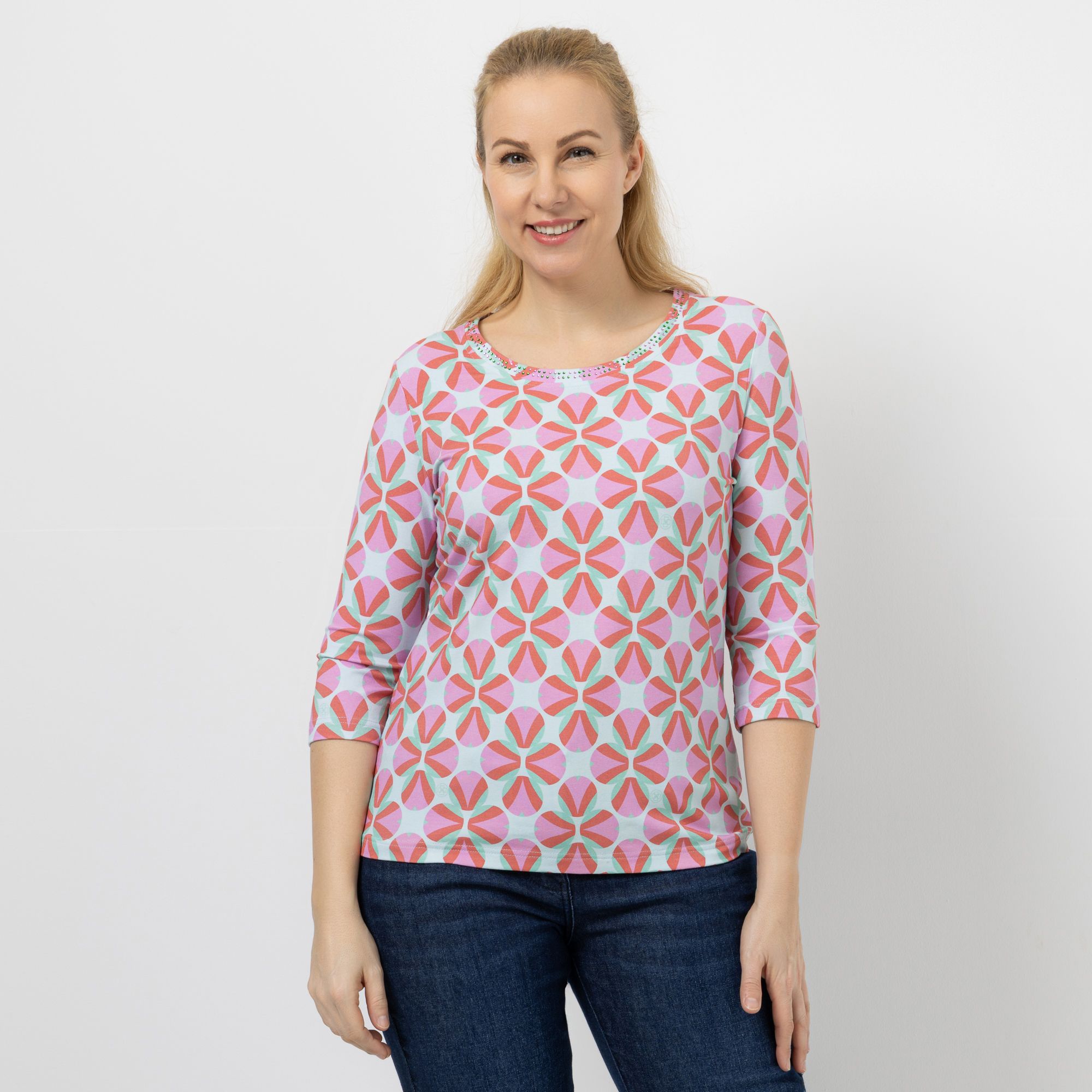 DAWID by Dawid Tomaszewski Shirt, 3/4-Arm mit Strassverzierung figurumspielend