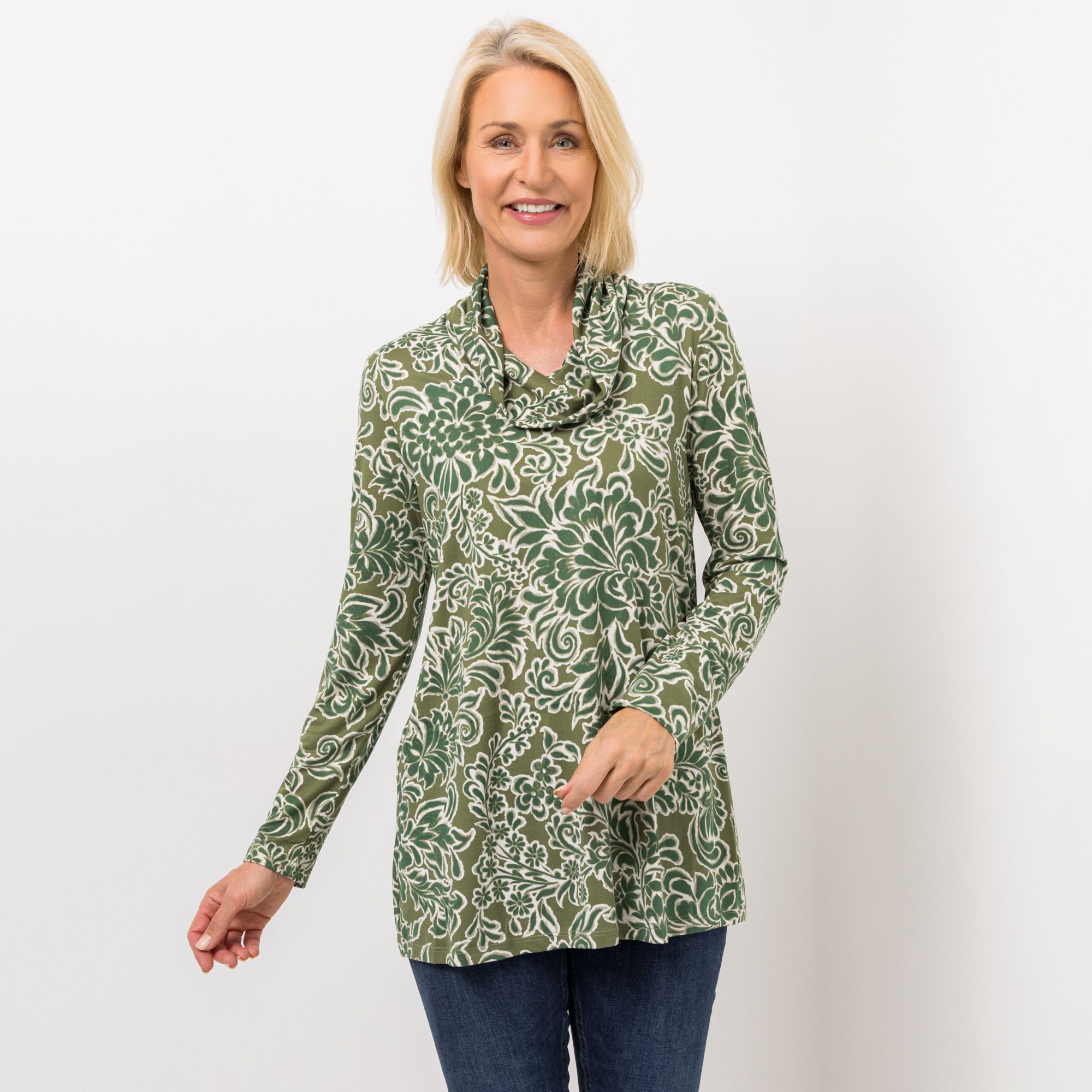 KIM & CO. Shirt, Langarm Brushed Venechia Wasserfall-Ausschnitt figurumspielend