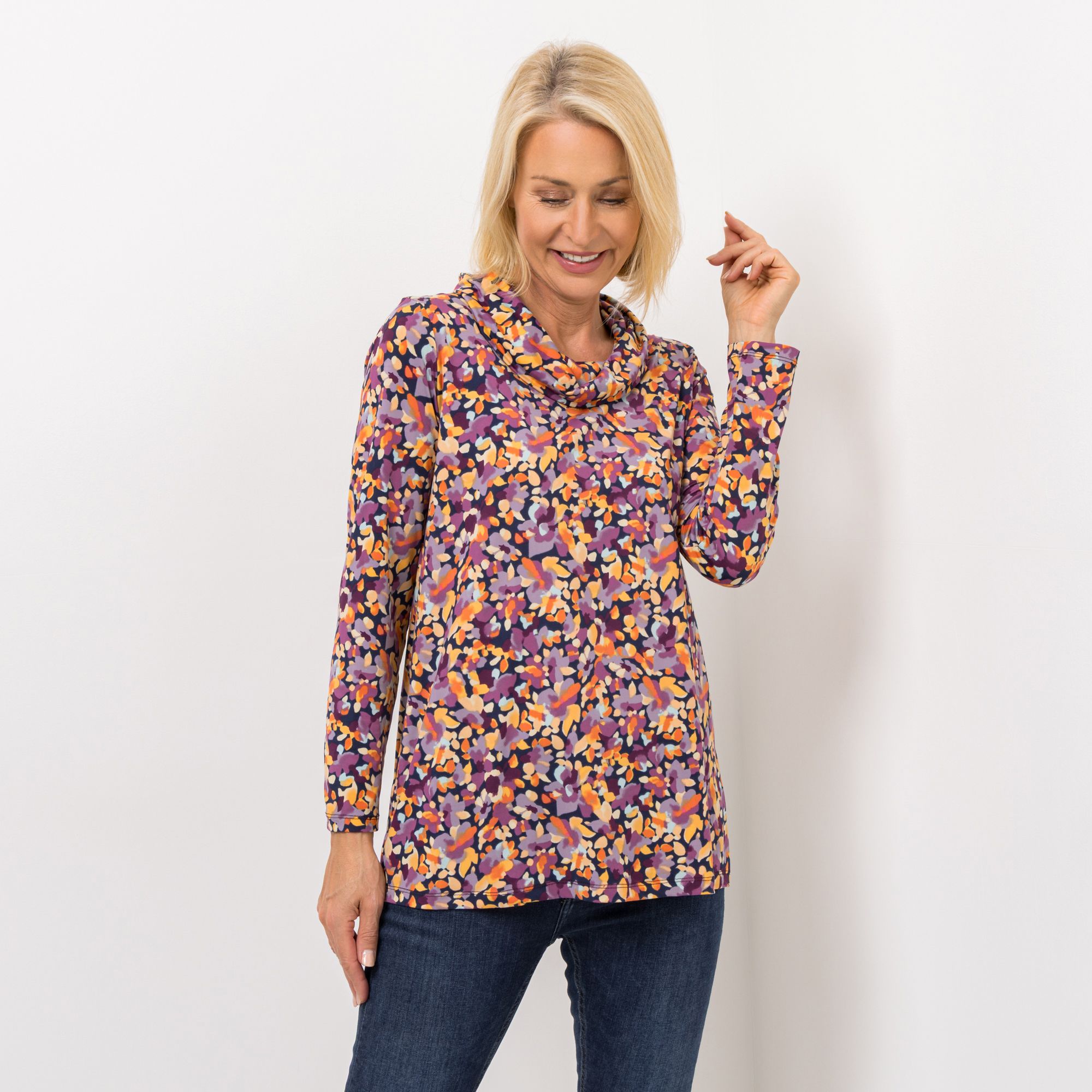 KIM & CO. Shirt, Langarm Brushed Venechia Wasserfall-Ausschnitt figurumspielend