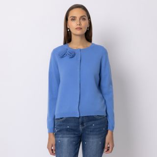 STEFFEN SCHRAUT Strickjacke Rundhalsausschnitt 3D Blumen Applikation figurumspielend