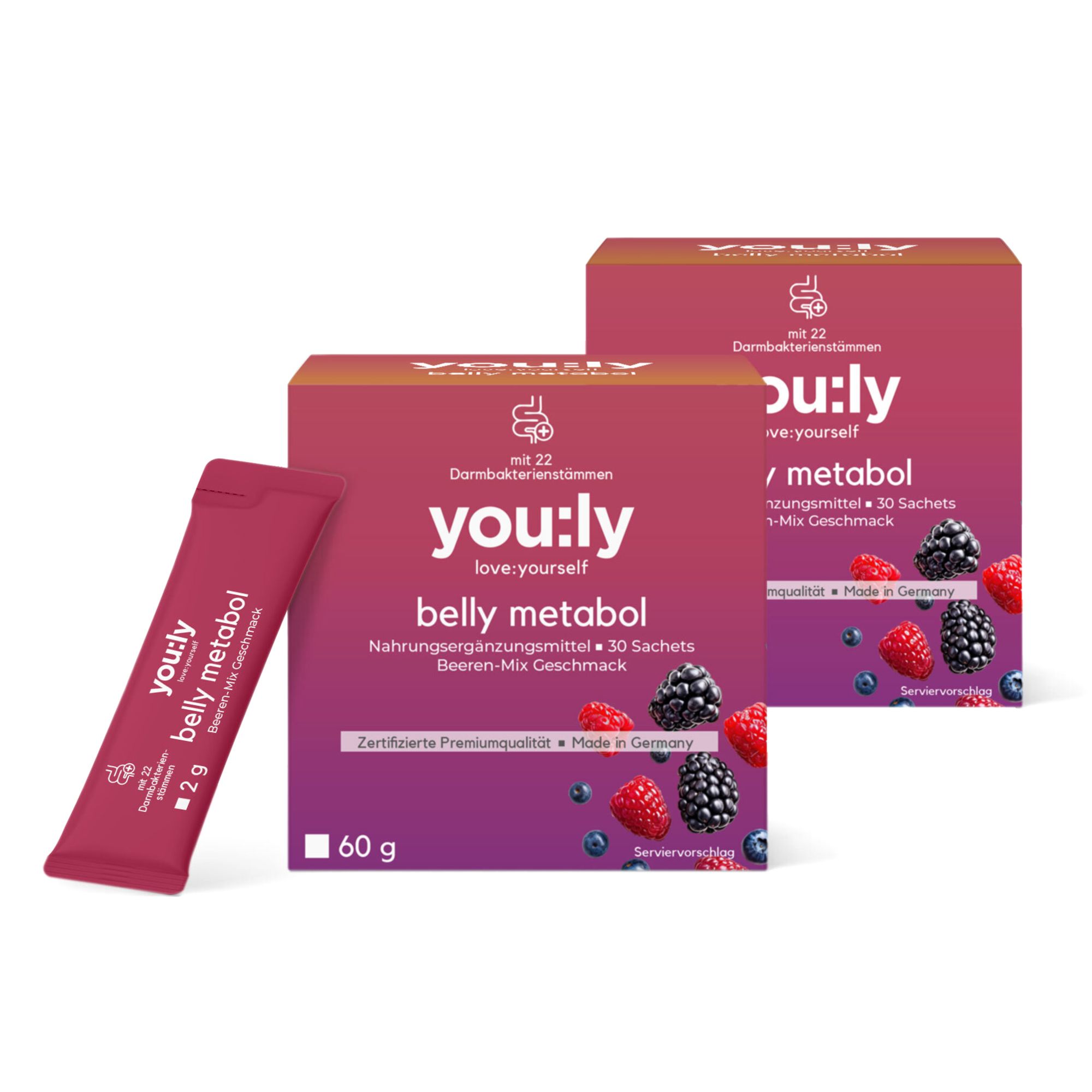 you:ly Belly Metabol mit 22 Bakterienstämmen 2x30 Sachets für 60 Tage