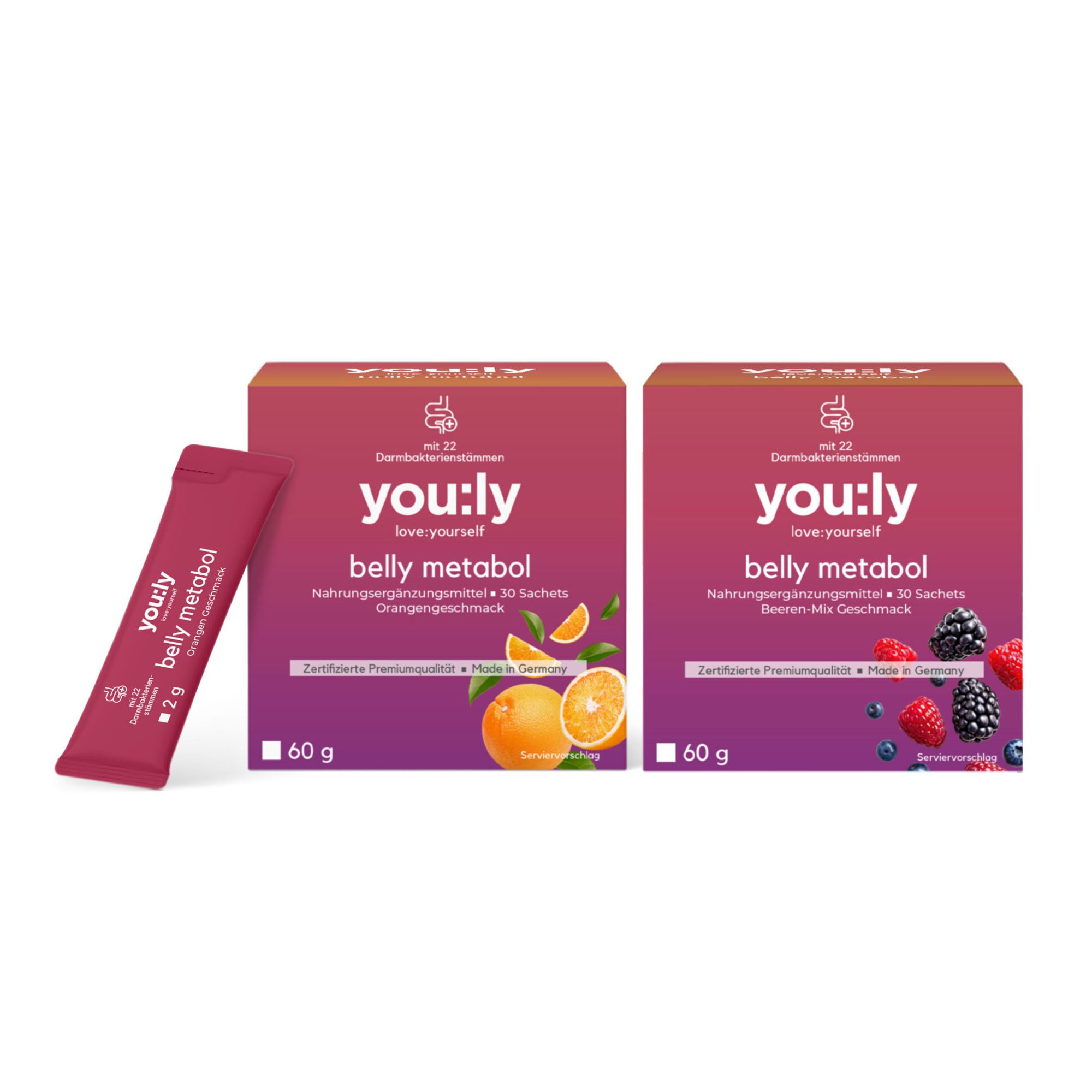 you:ly Belly Metabol mit 22 Bakterienstämmen 2x30 Sachets für 60 Tage