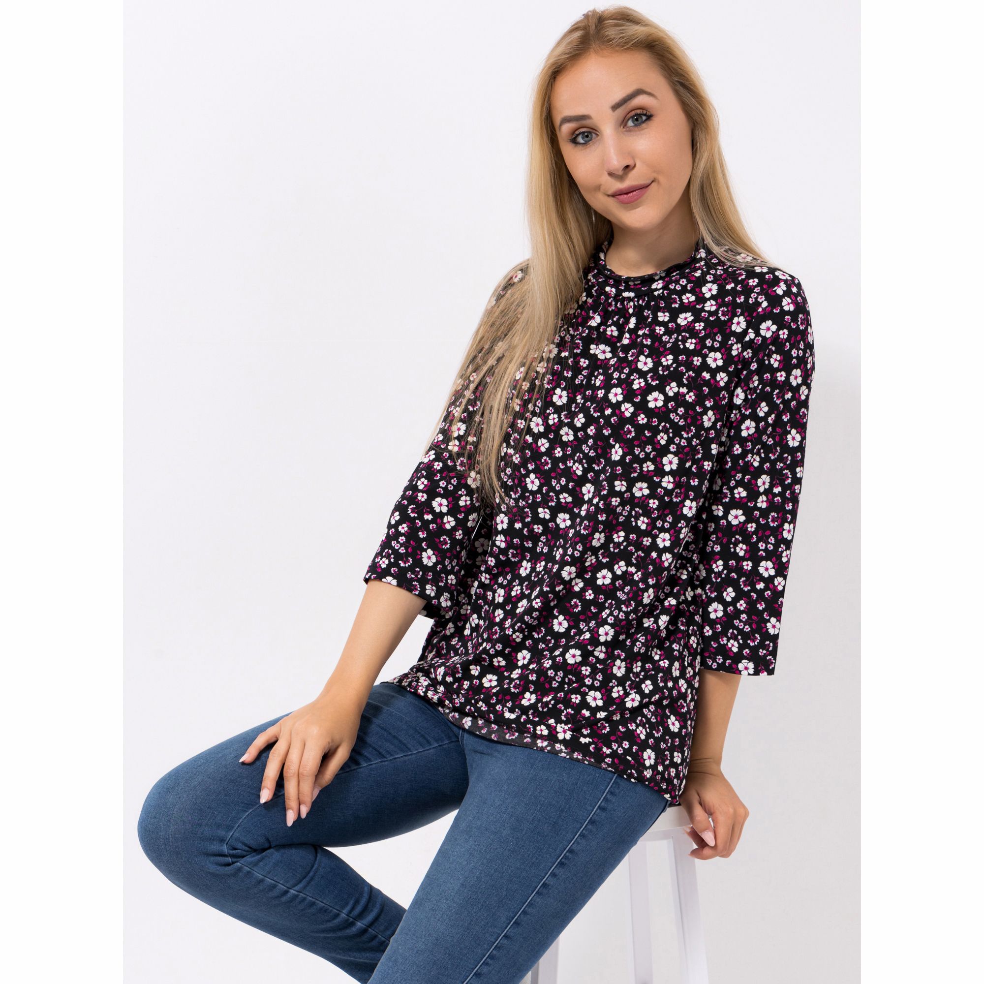 KIM & CO. Shirt, 3/4-Arm Brazil Knit Jersey Stehkragen figurumspielend