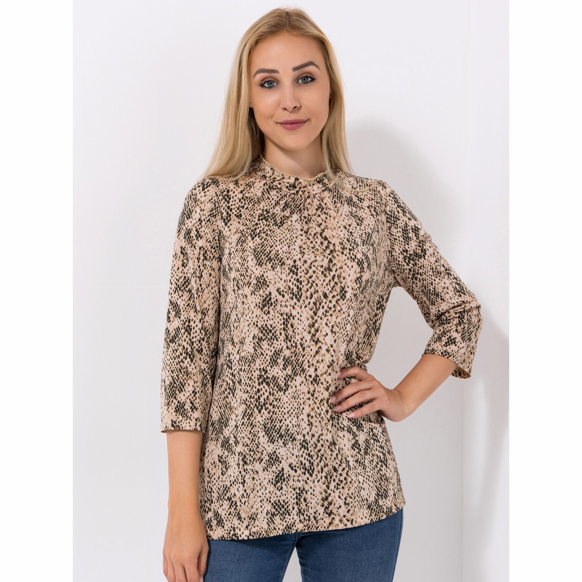 KIM & CO. Shirt, 3/4-Arm Brazil Knit Jersey Stehkragen figurumspielend