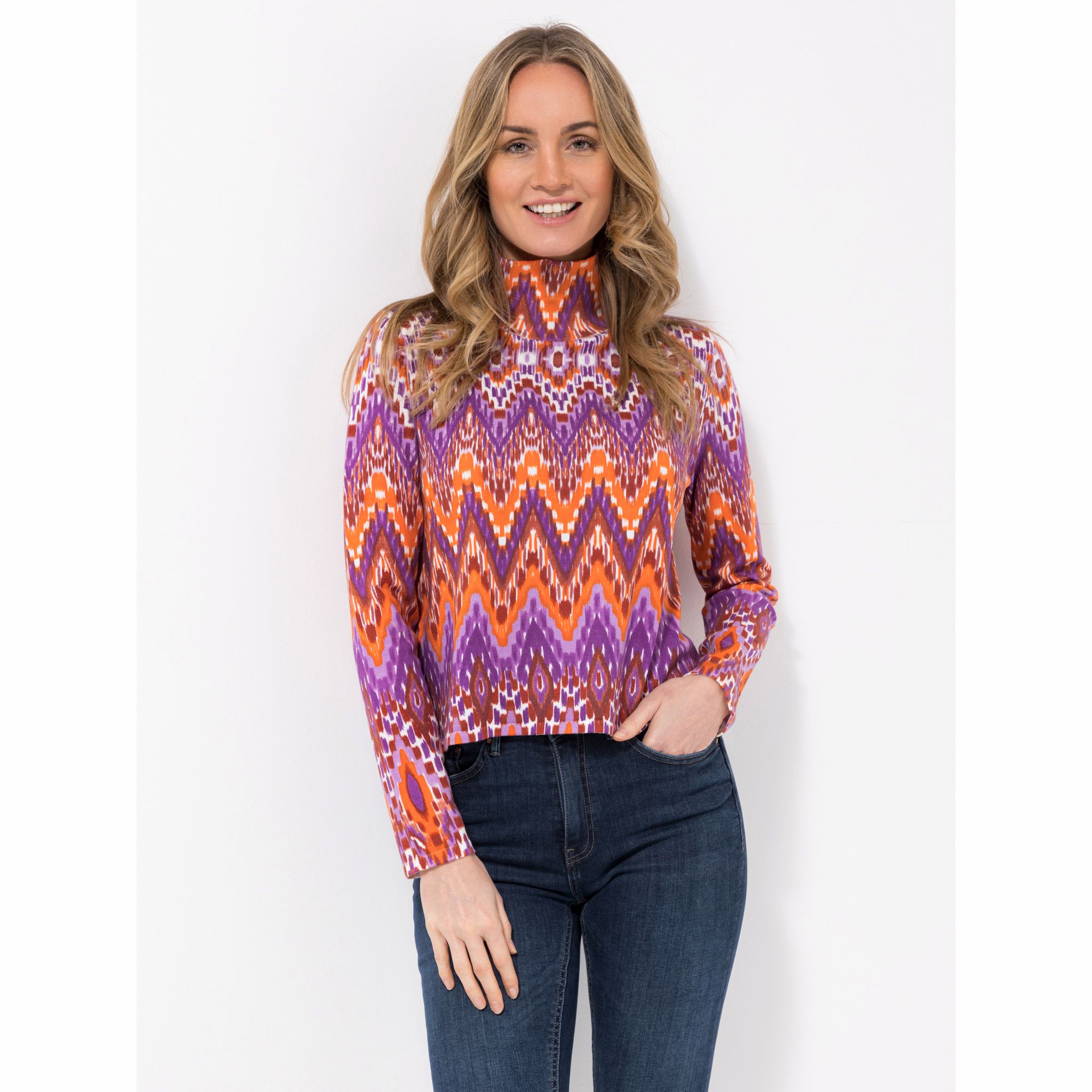 ANNI FOR FRIENDS Pullover, Alva 1/1-Arm Stehkragen Allover-Druck kastige Form