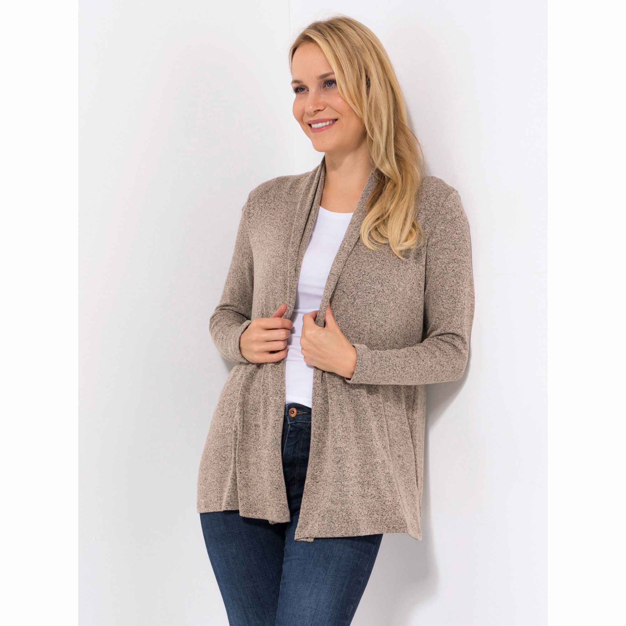 KIM & CO. Cardigan, Langarm Feinstrick Optik offene Front figurumspielend