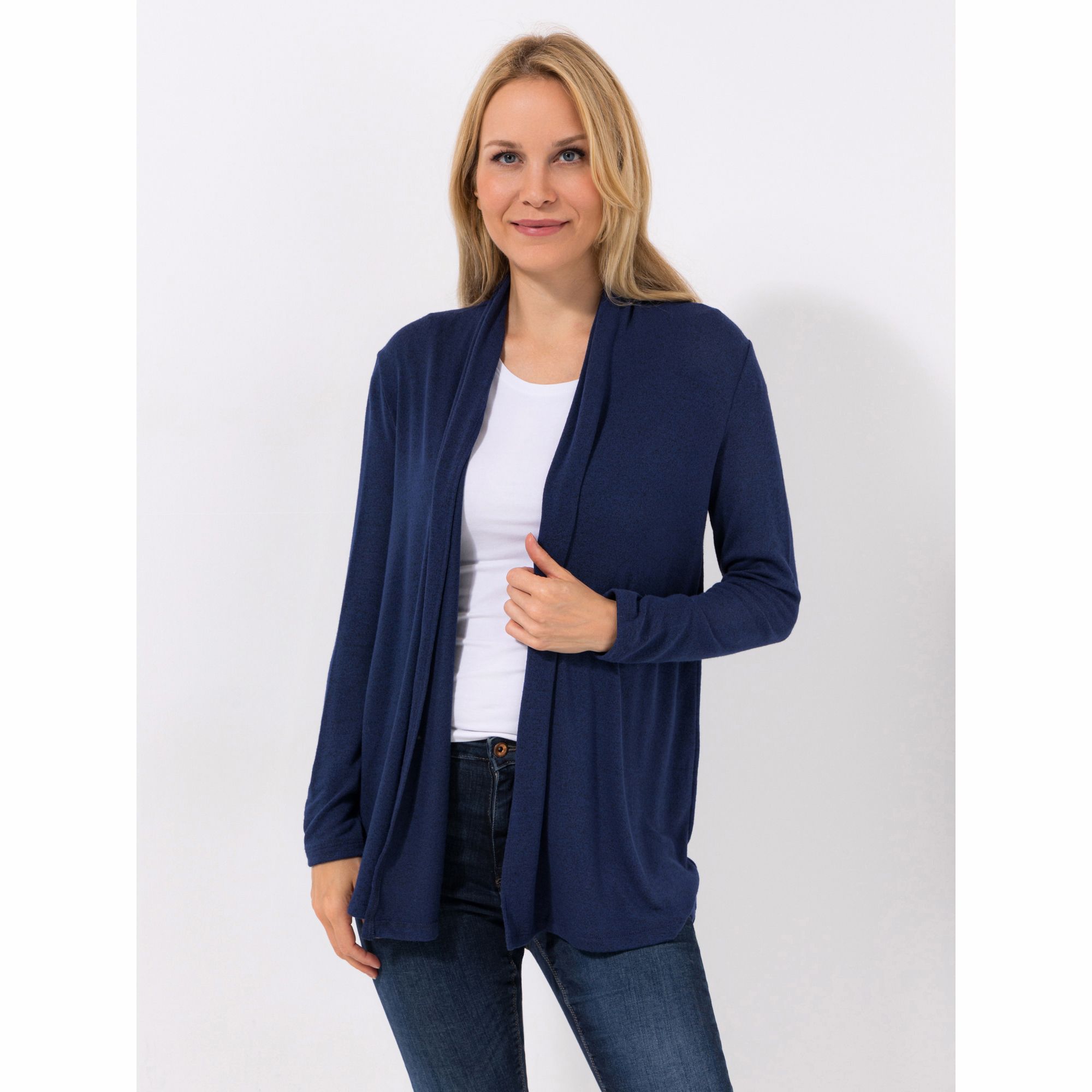 KIM & CO. Cardigan, Langarm Feinstrick Optik offene Front figurumspielend