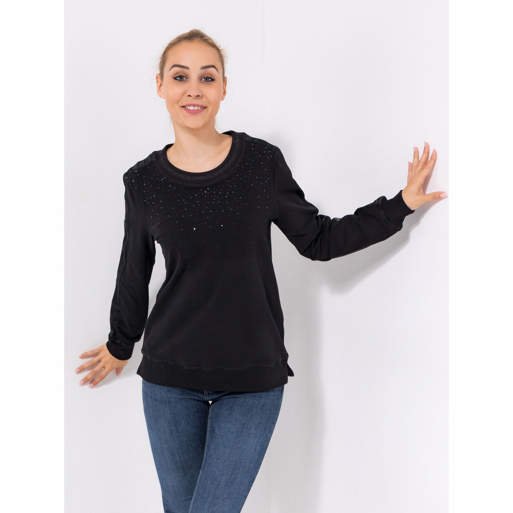 DINE 'N' DANCE Sweatshirt, 1/1-Arm Rundhalsausschnitt Strasssteine figurumspielend