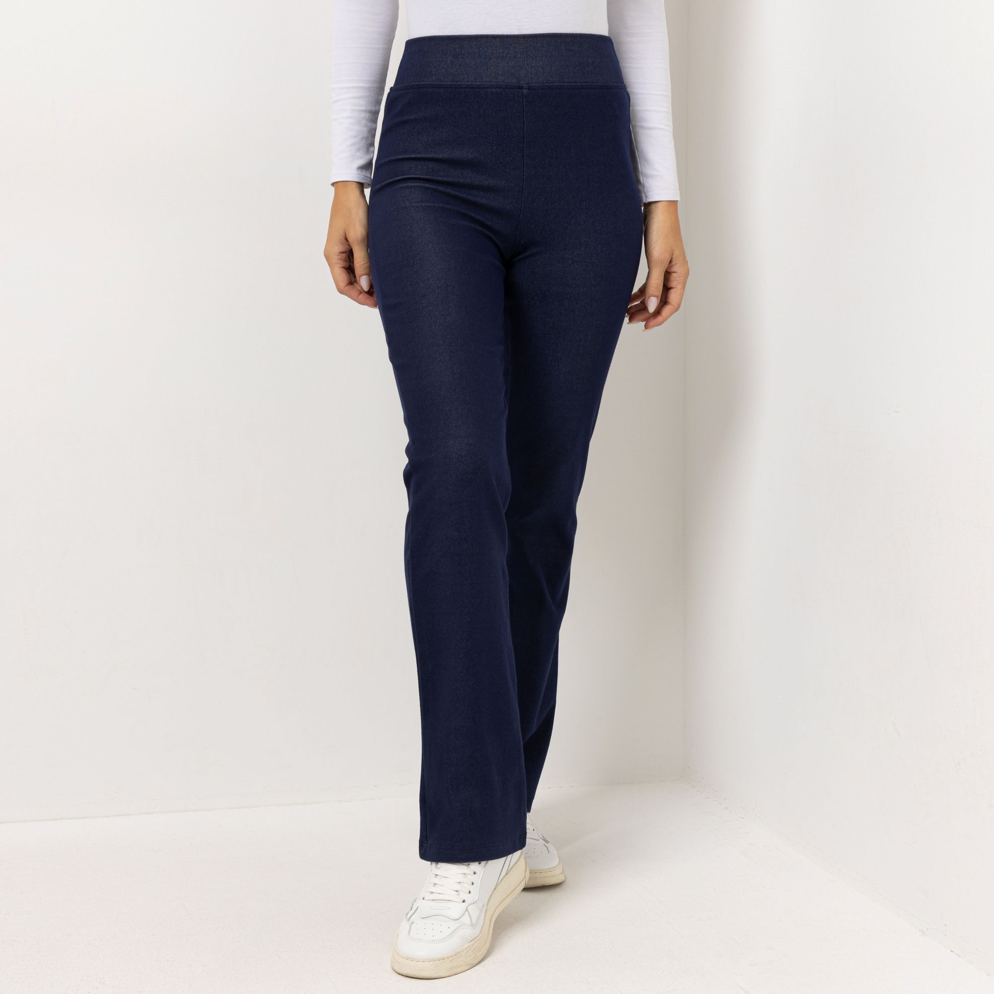 KIM & CO. Hose, Gesäßtaschen Denim Jersey Rundumdehnbund ausgestelltes Bein