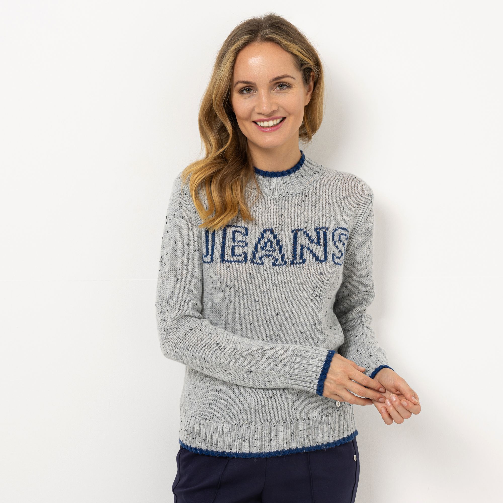 STRANDFEIN Pullover leichter Stehkragen 50% recycelte Fasern figurumspielend