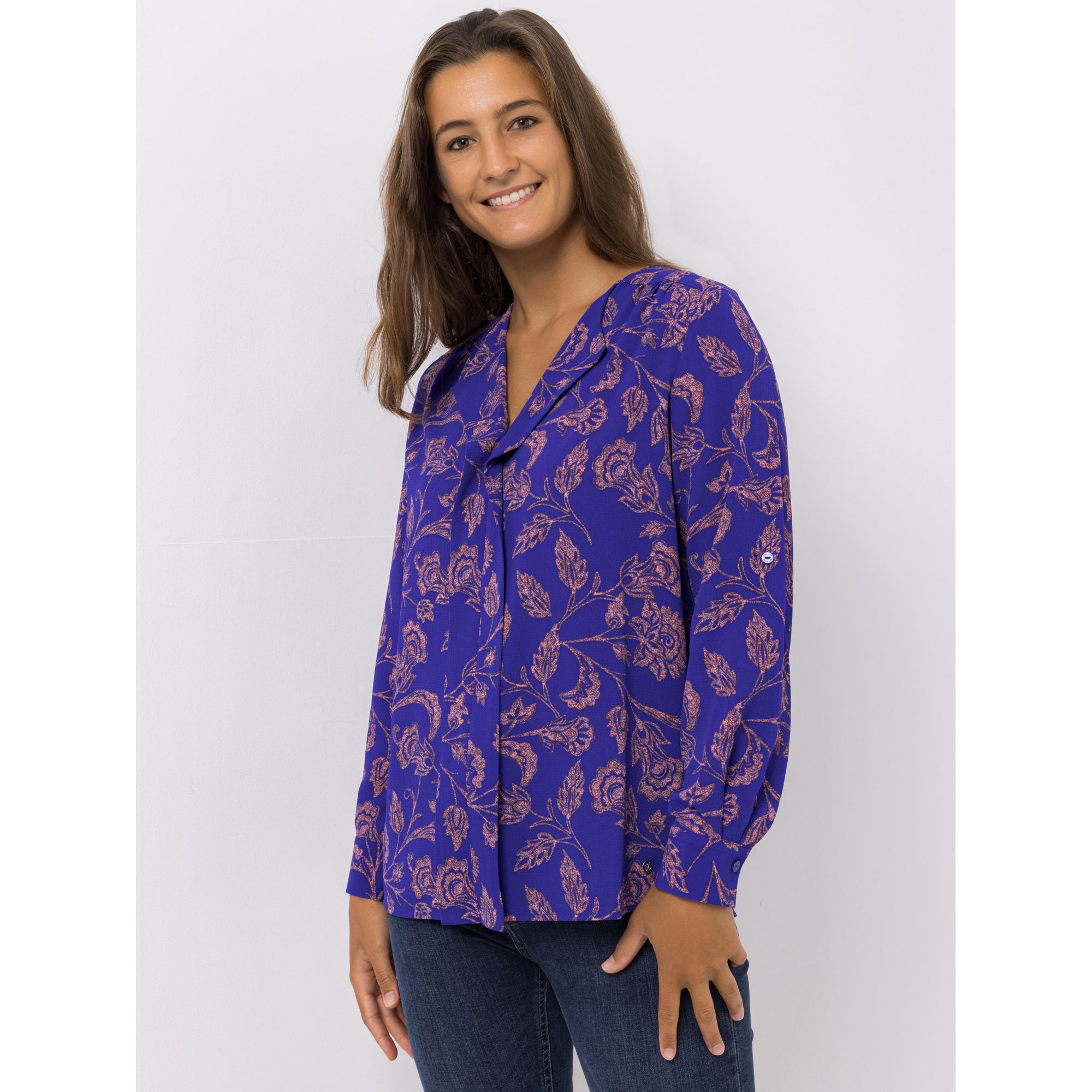 EVA LUTZ Bluse V-Ausschnitt Allover-Druck leger weit