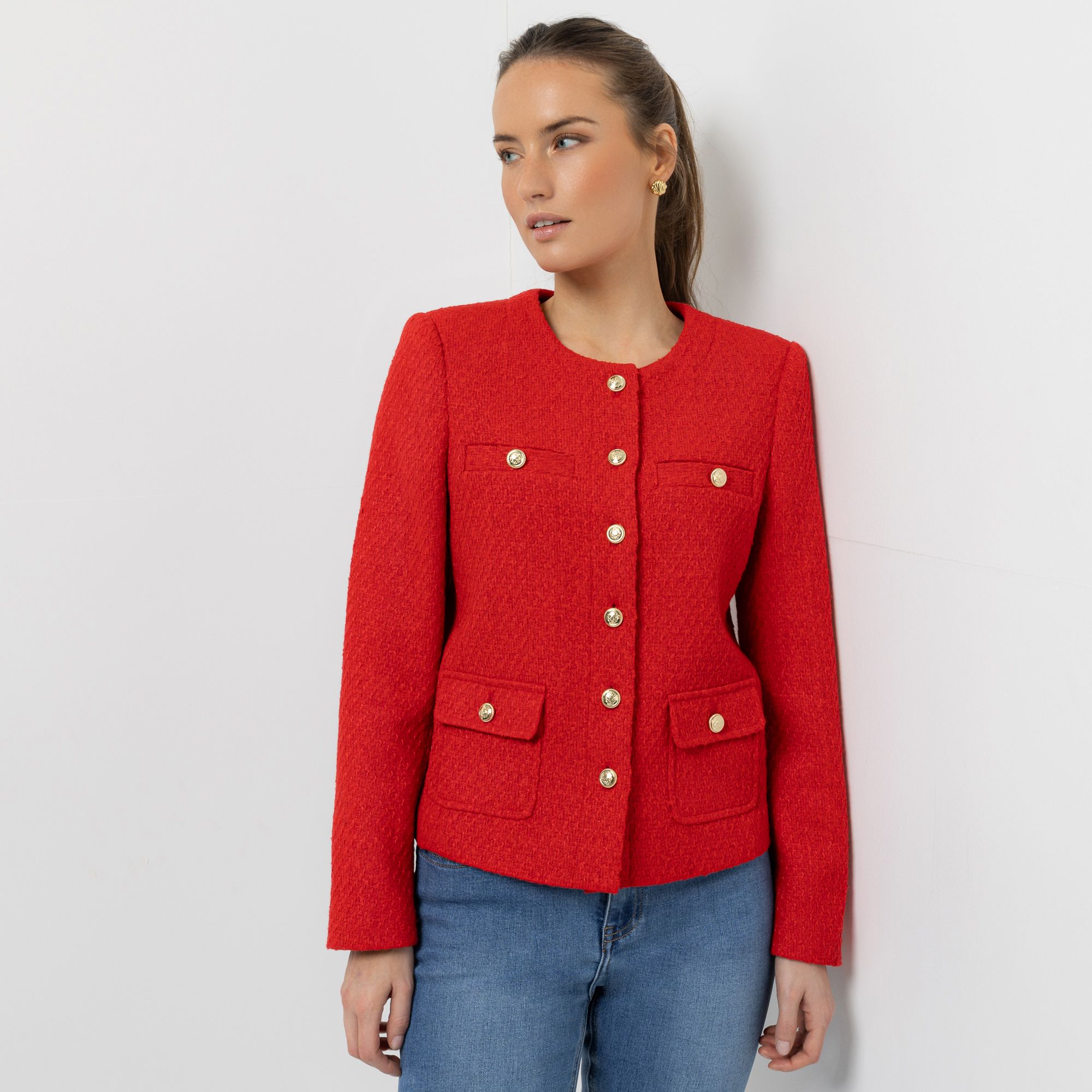 STEFFEN SCHRAUT Blazer Bouclé-Optik Schmuckknöpfe figurumspielend