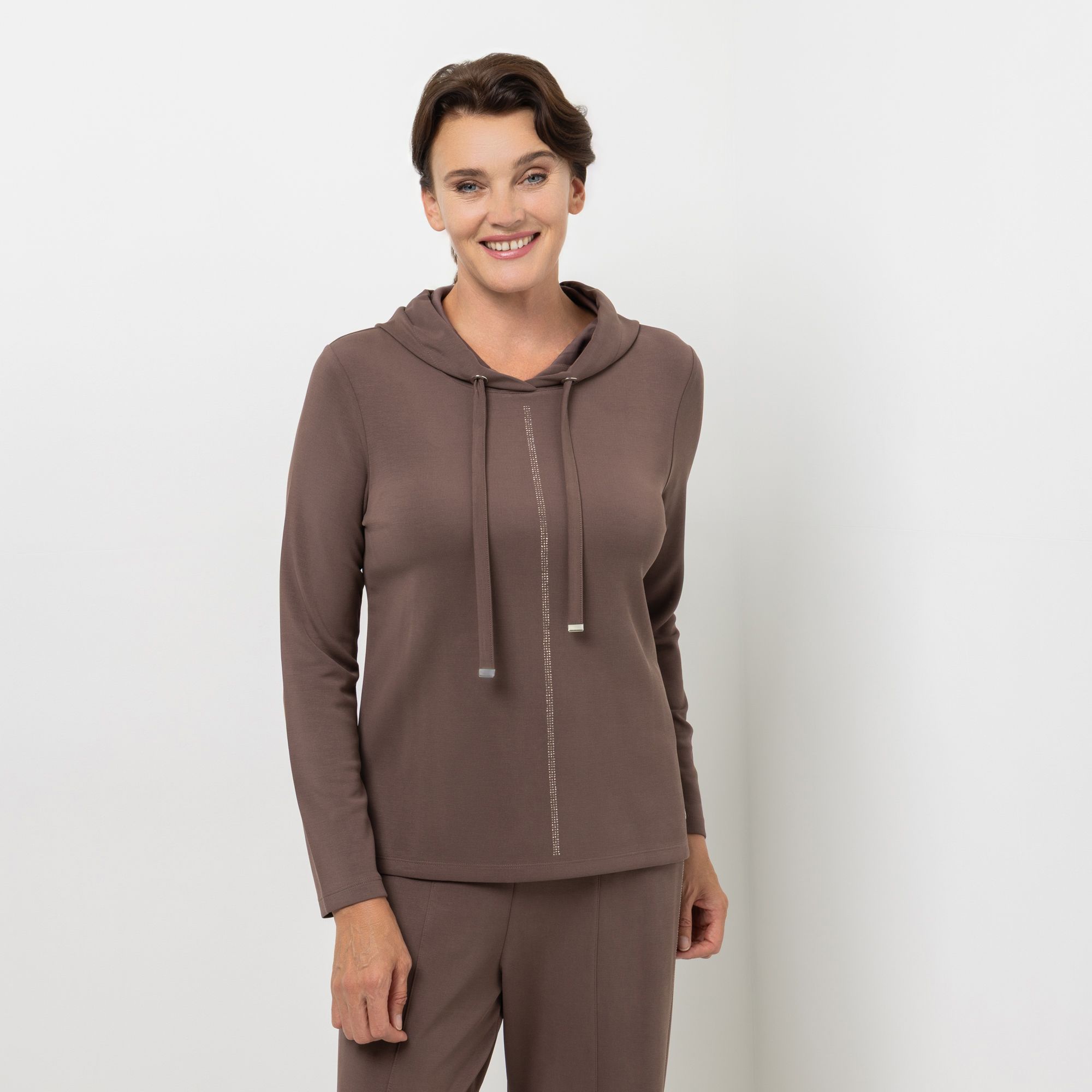 EVA LUTZ Sweatshirt mit Kapuze Strassdetail vorne figurumspielend