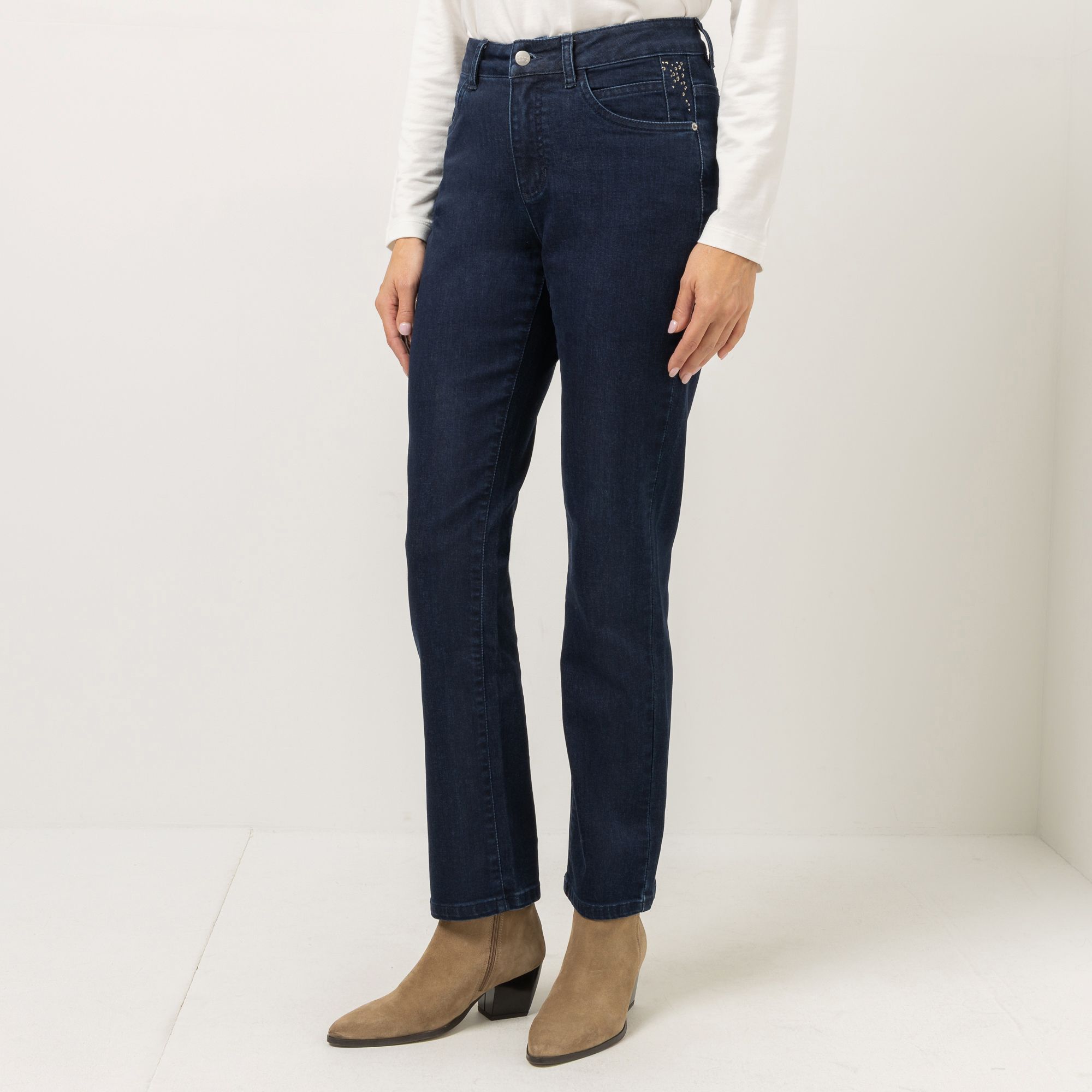 STEFFEN SCHRAUT Jeanshose 5-Pocket-Style Ziersteine gerades Bein