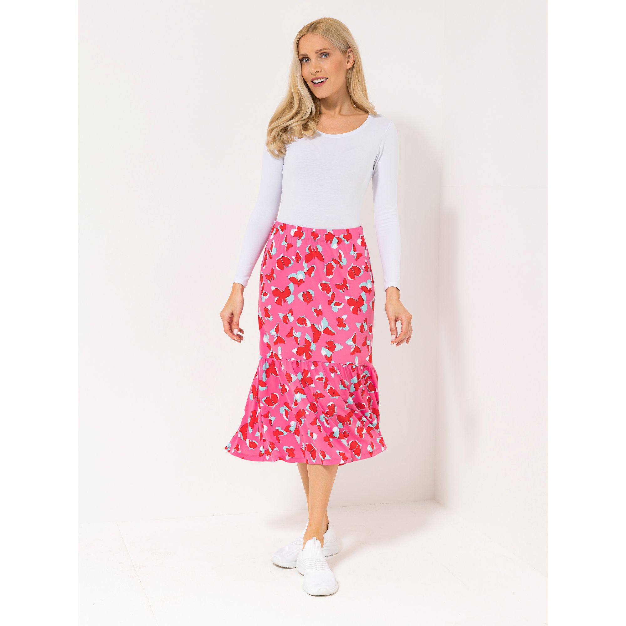 KIM & CO. Rock, mittlere Länge Brazil Knit Jersey Volant am Saum figurumspielend