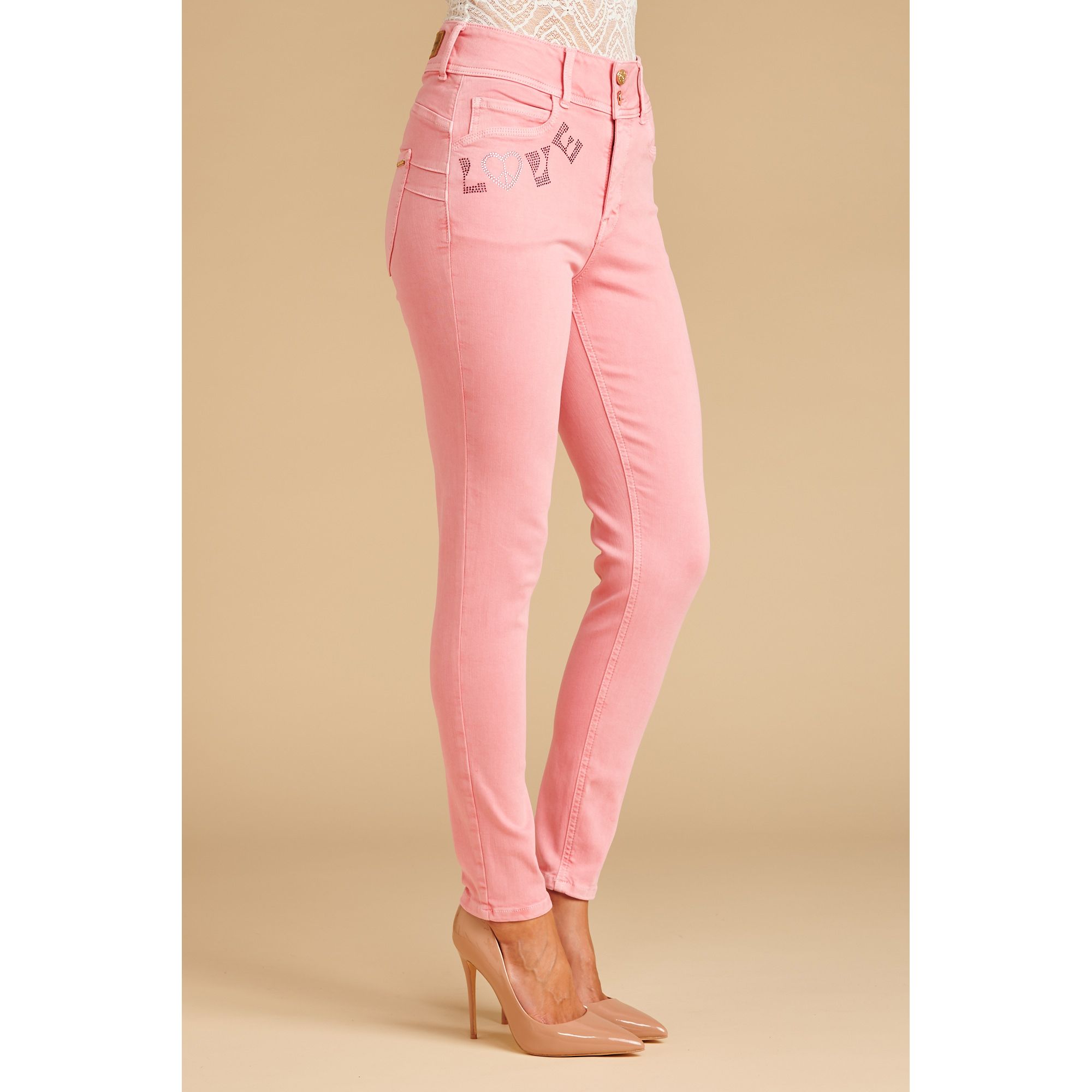 SCHIFFHAUER MUNICH® Jeans, Las Vegas elastisch Strasssteinbesatz knöchellang