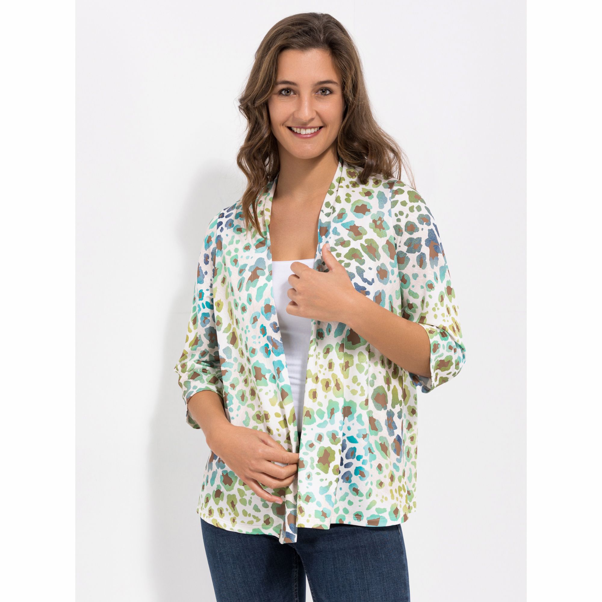 KIM & CO. Cardigan, 3/4-Arm Brazil Knit Jersey offene Front figurumspielend