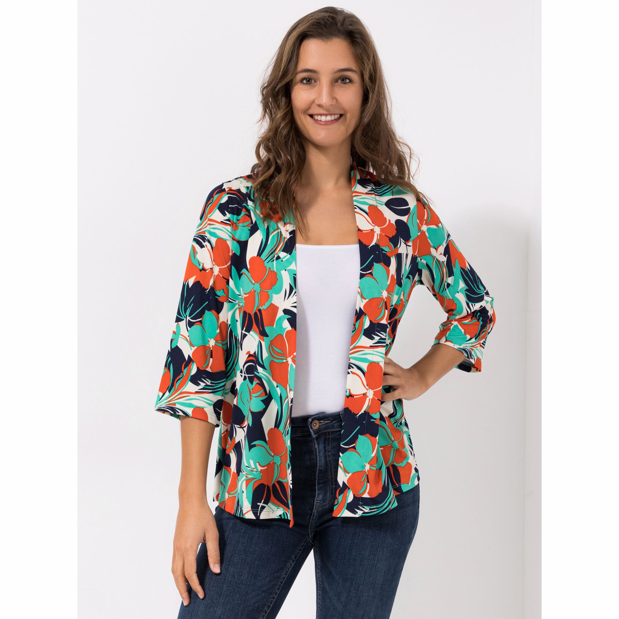 KIM & CO. Cardigan, 3/4-Arm Brazil Knit Jersey offene Front figurumspielend