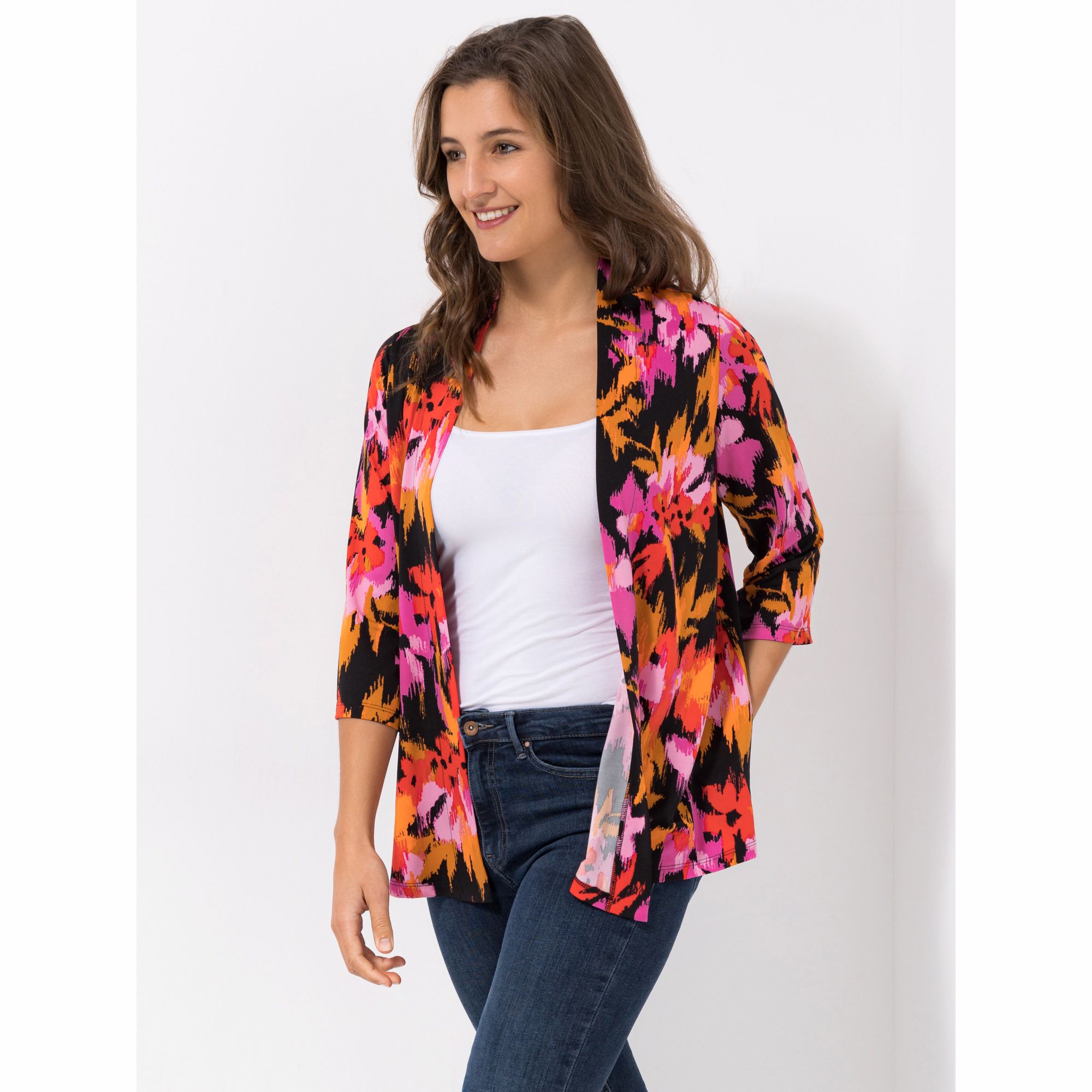 KIM & CO. Cardigan, 3/4-Arm Brazil Knit Jersey offene Front figurumspielend