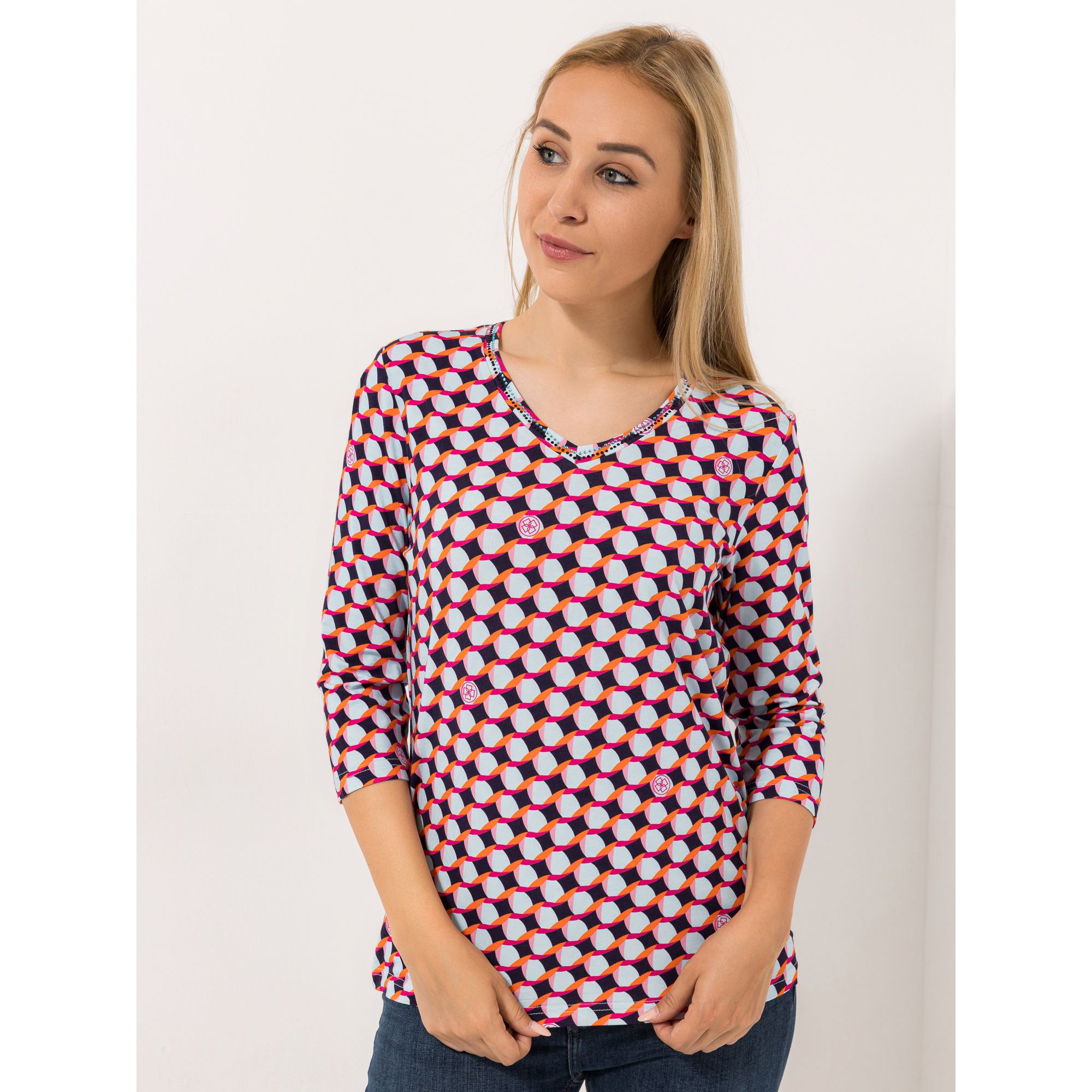 DAWID by Dawid Tomaszewski Shirt, V-Ausschnitt Strassdetails figurumspielend