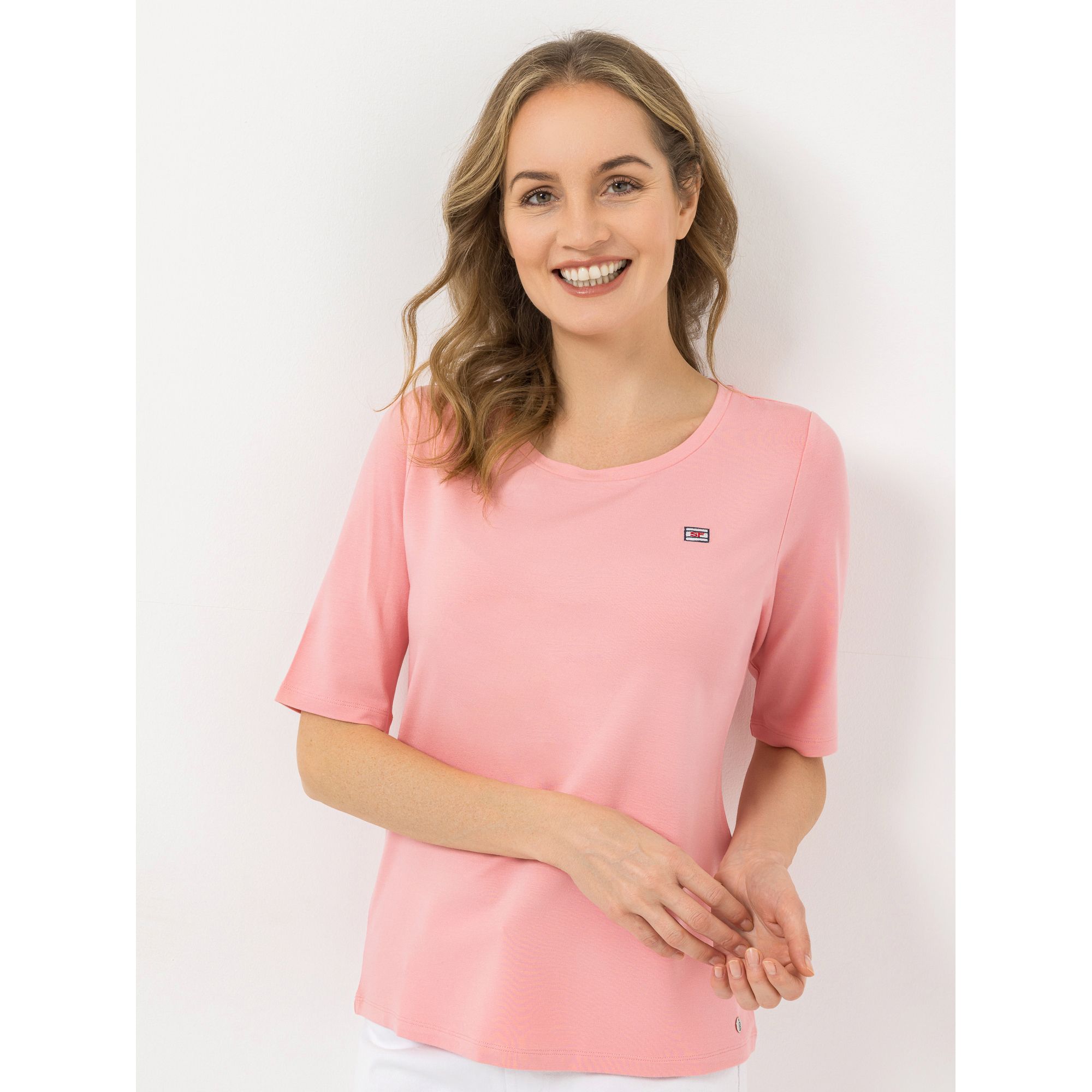 STRANDFEIN Shirt, 1/2-Arm Rundhalsausschnitt mit ECOVERO Viskose Flaggen-Stickerei