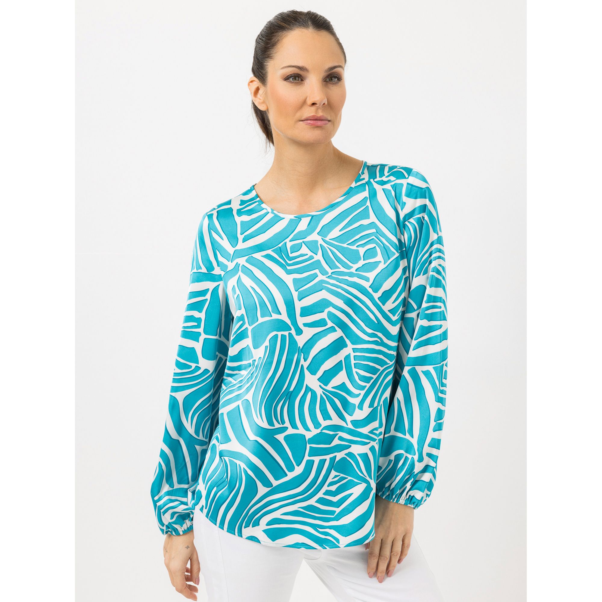 STEFFEN SCHRAUT Bluse Rundhalsausschnitt mit Schlitz und Knopf leger weit