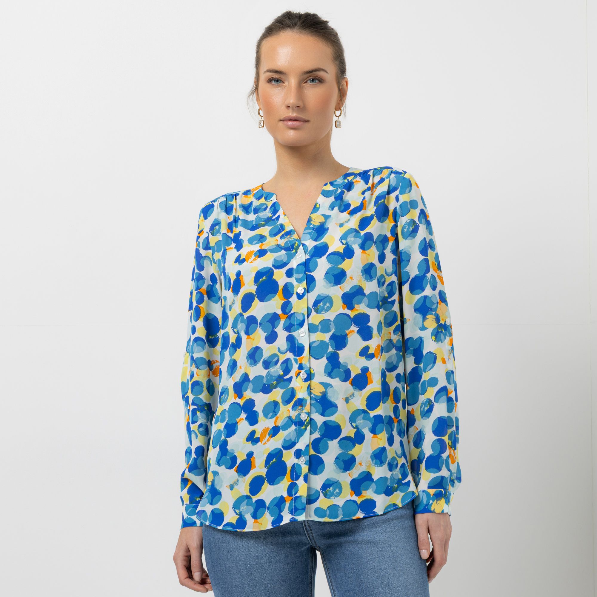 STEFFEN SCHRAUT Bluse, langarm Serafino-Ausschnitt Ärmelriegel leger weit