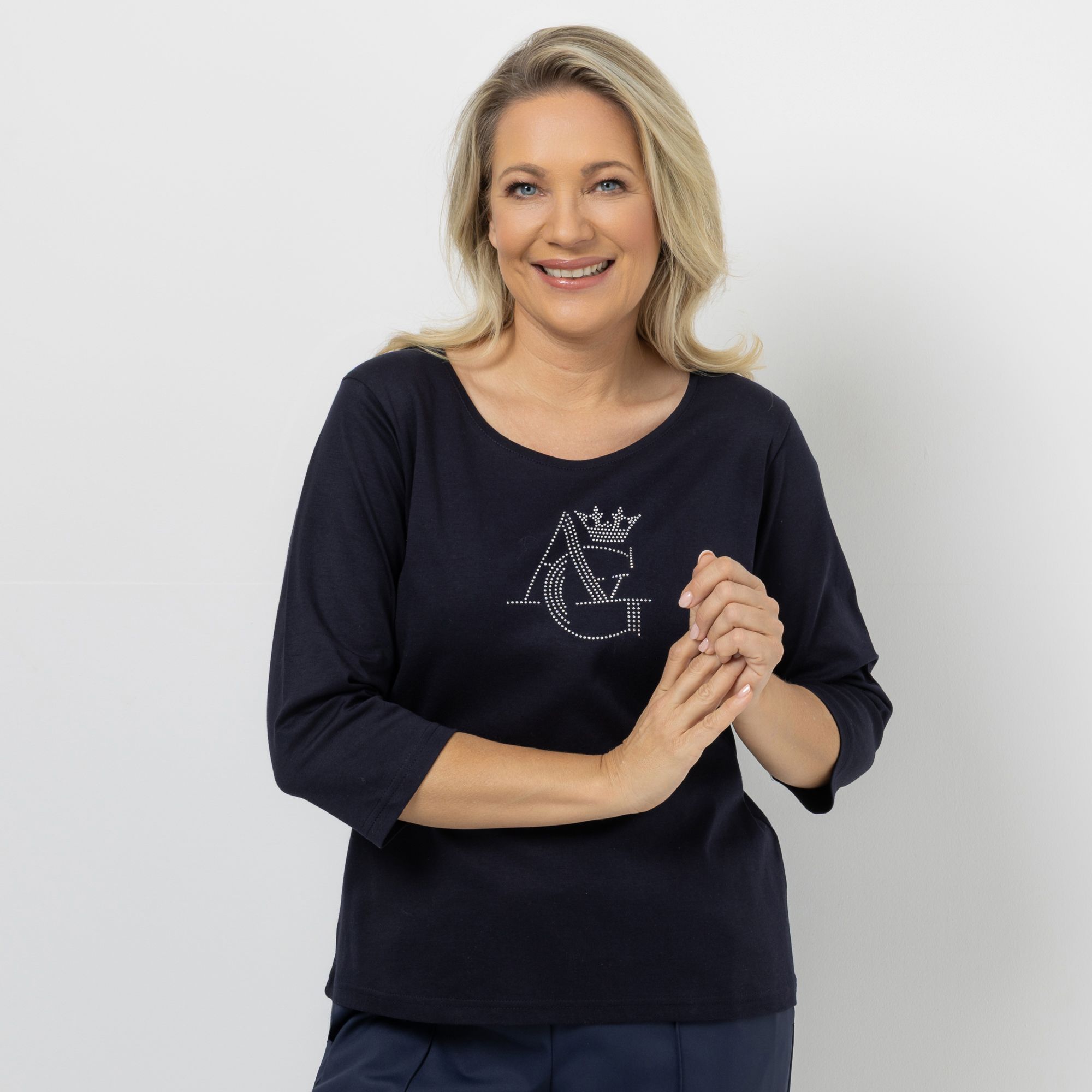 ANNA VON GRIESHEIM Shirt, 3/4-Arm Pima Cotton Strass-Logo figurumspielend