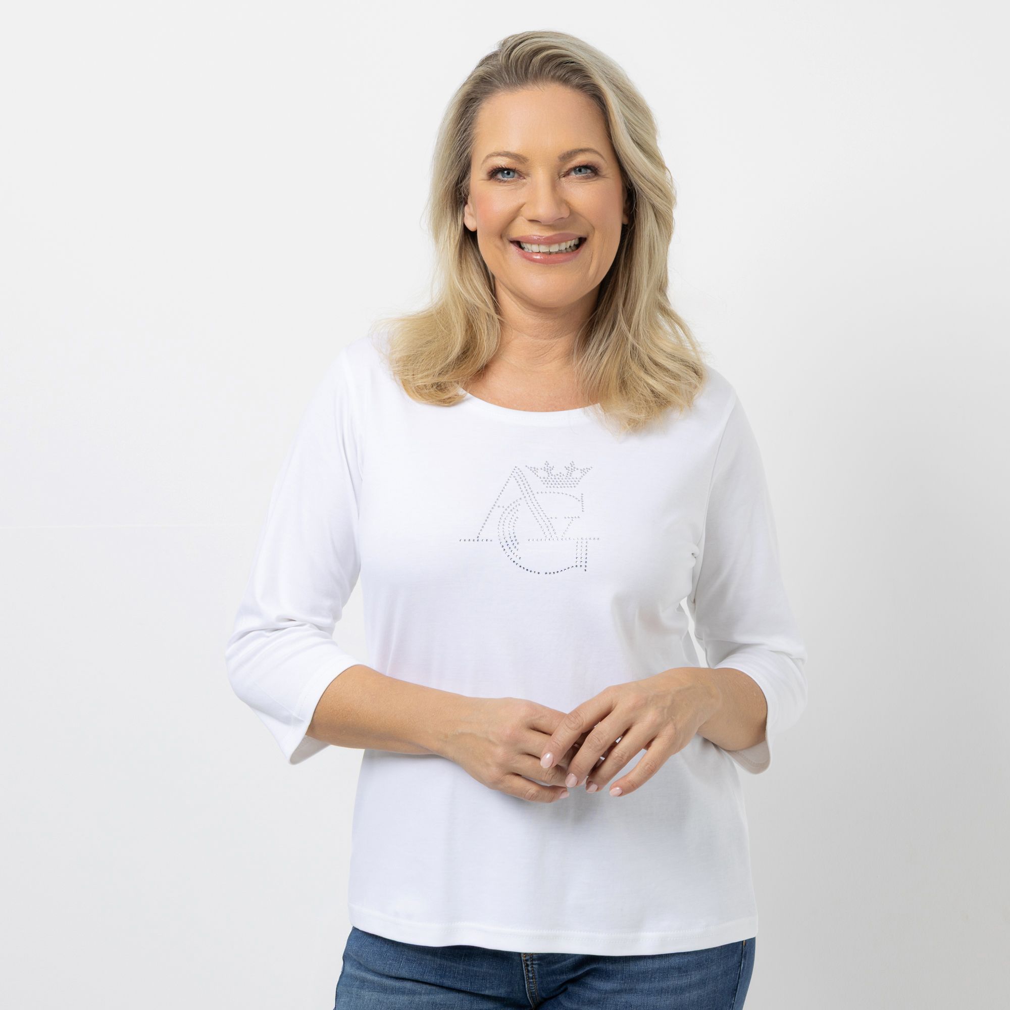 ANNA VON GRIESHEIM Shirt, 3/4-Arm Pima Cotton Strass-Logo figurumspielend