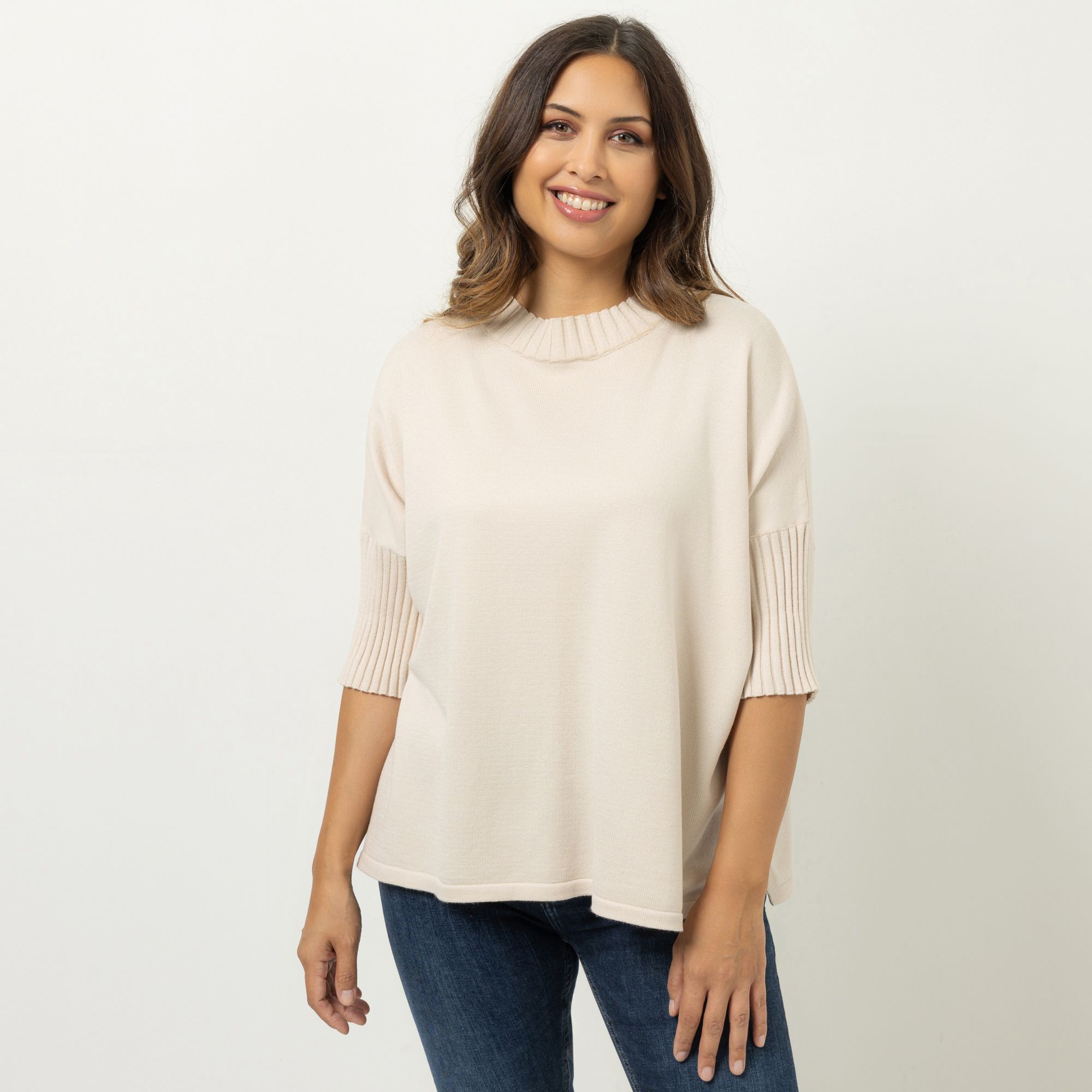 DINE 'N' DANCE Pullover 3/4-Arm Stehkragen oversized