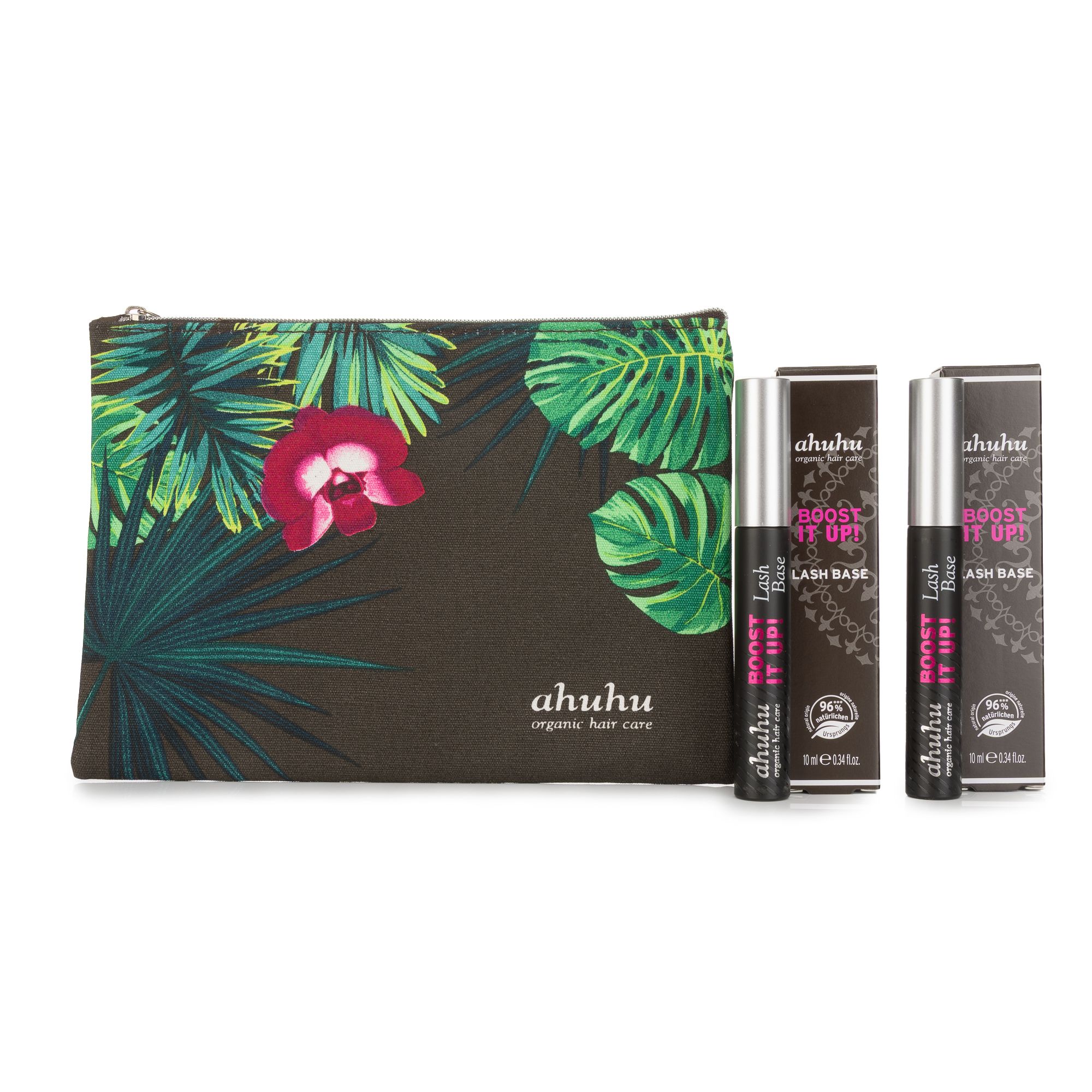 ahuhu Boost it Up! Lash Base Duo 2x 10ml mit floraler Kosmetiktasche