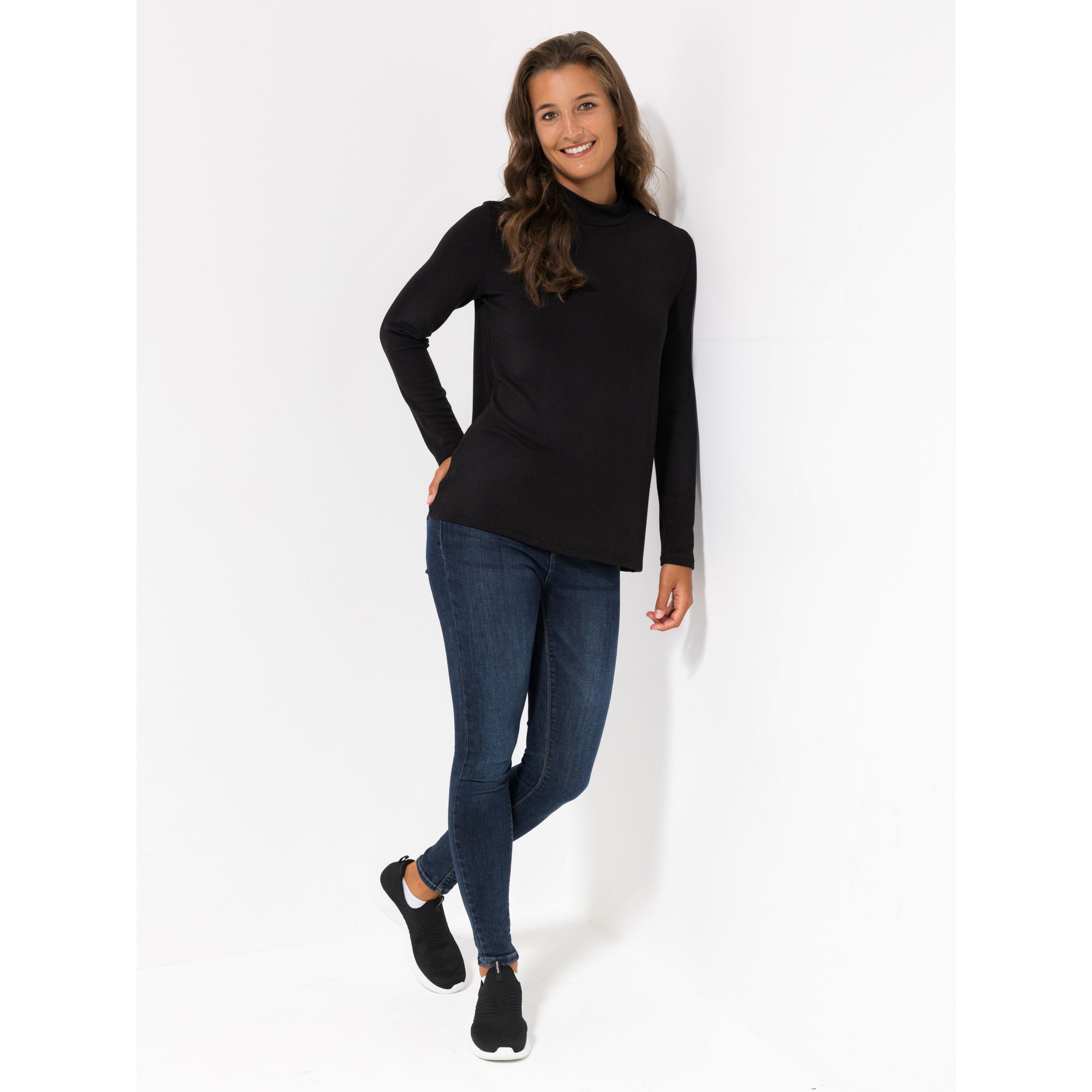 KIM & CO. Shirt, 1/1-Arm Feinstrick-Optik Jersey, Stehkragen figurumspielend