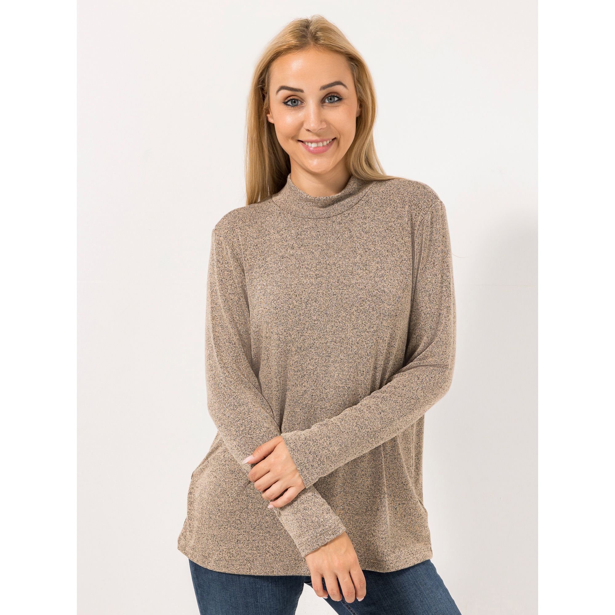 KIM & CO. Shirt, 1/1-Arm Feinstrick-Optik Jersey, Stehkragen figurumspielend