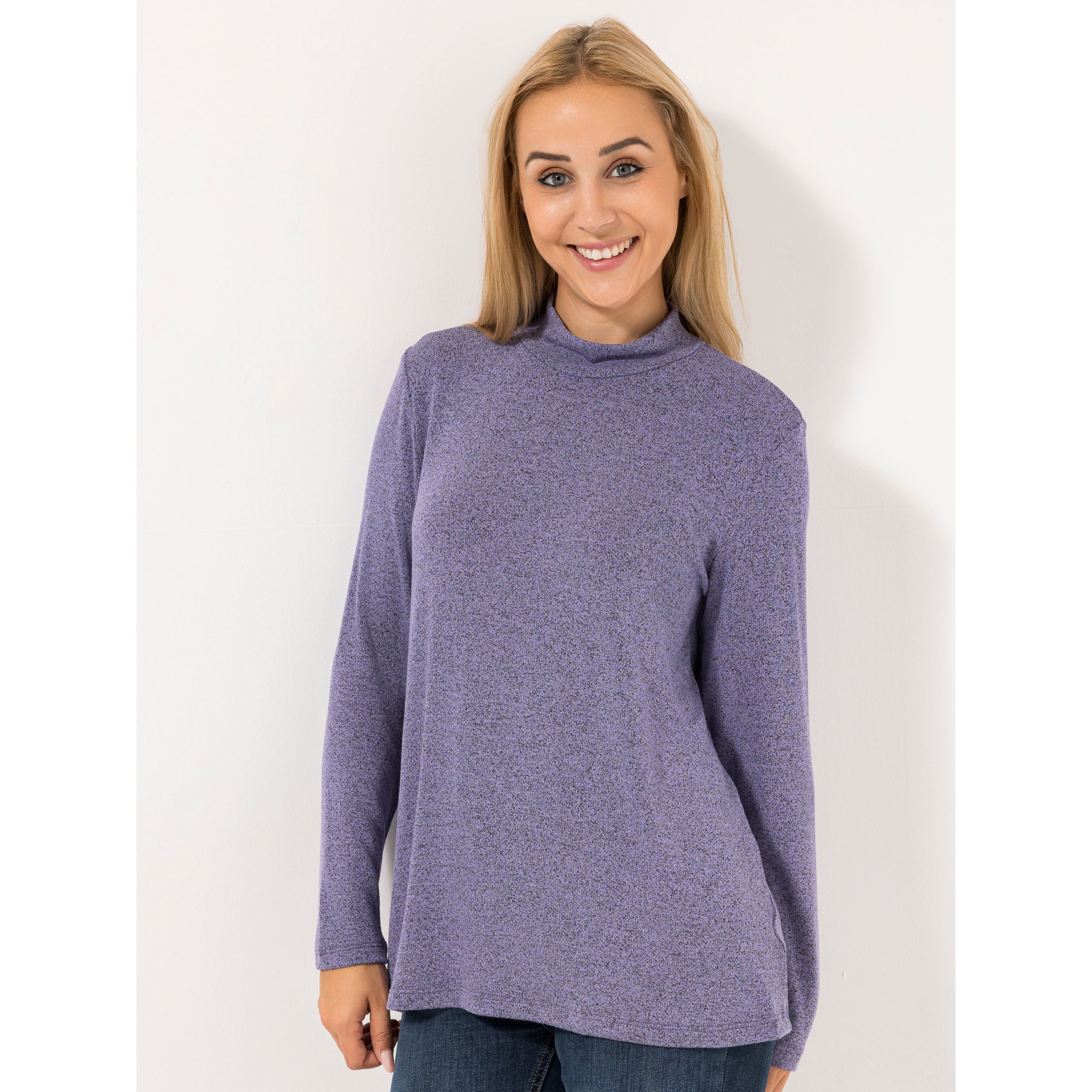 KIM & CO. Shirt, 1/1-Arm Feinstrick-Optik Jersey, Stehkragen figurumspielend