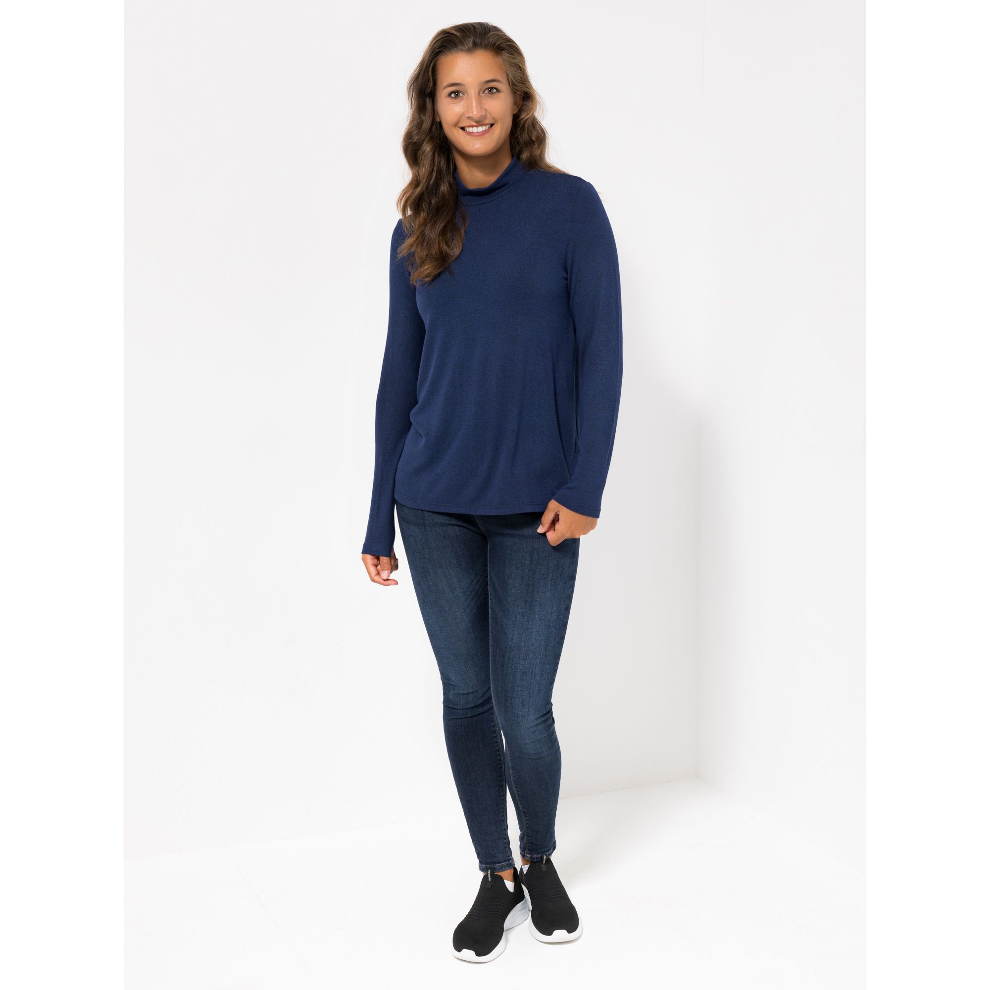 KIM & CO. Shirt, 1/1-Arm Feinstrick-Optik Jersey, Stehkragen figurumspielend